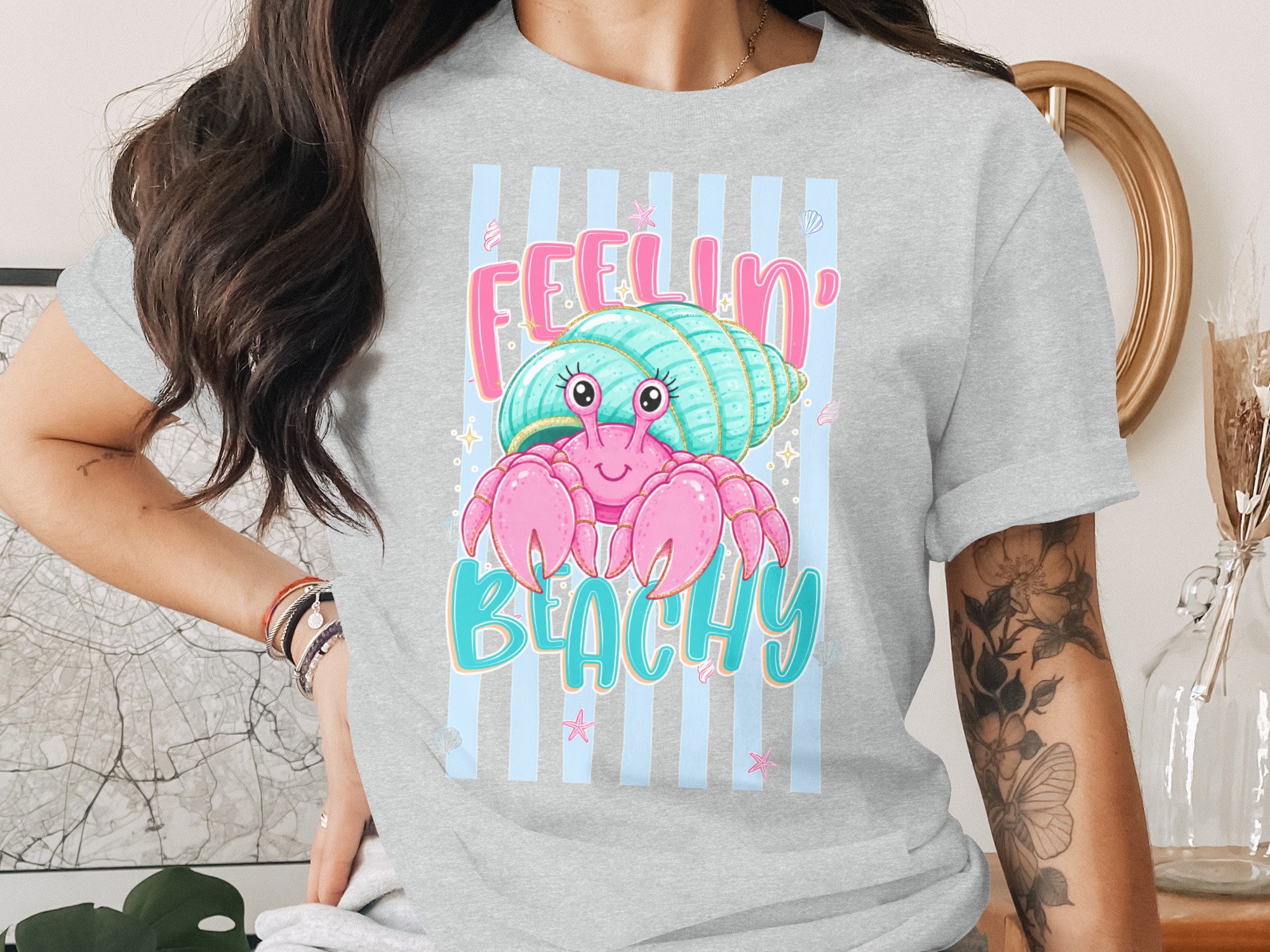 Comfort Colors® Feelin' Beachy Hermit Crab T-Shirt, Cute Ocean Summer Tee, Beach Vacation Cruise Top, Coastal Life Gift for Her - Image 2