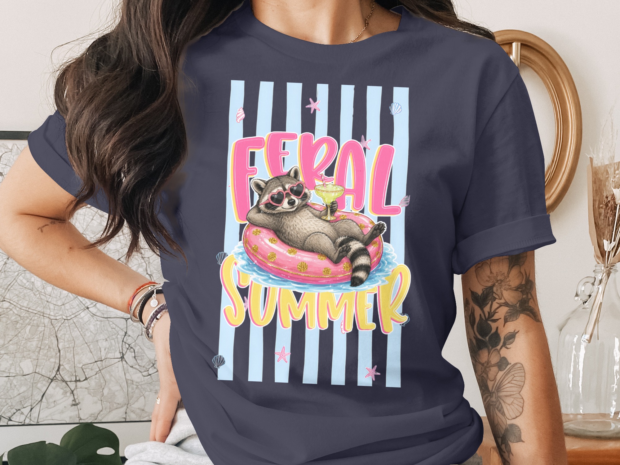 Comfort Colors® Feral Summer Raccoon T-Shirt, Funny Vacation Raccoon Tee, Animal Lover Gift, Quirky Summer Vibes Shirt, Beach Trip Top - Image 3