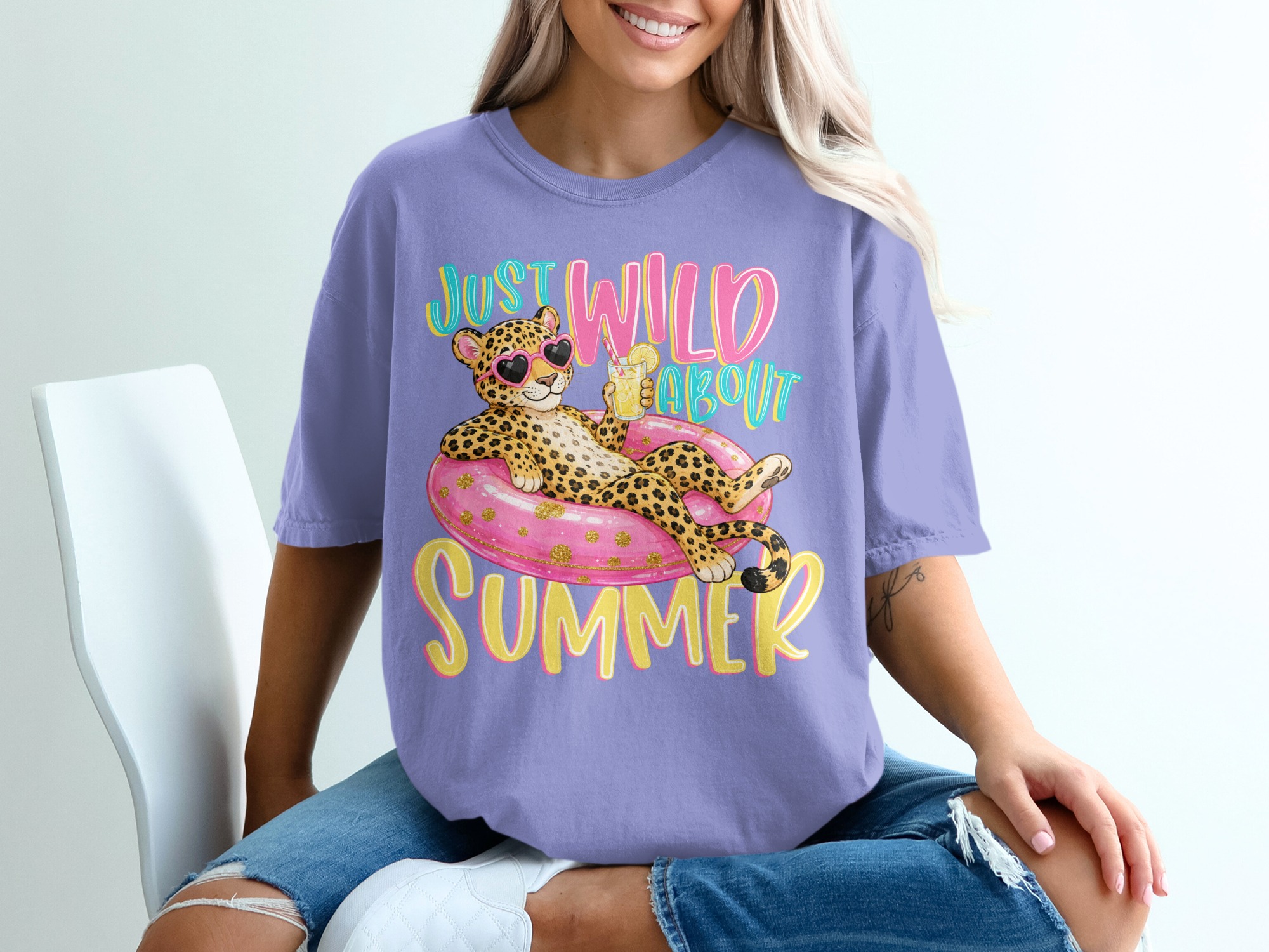 Just Wild About Summer T-Shirt, Cute Leopard Print Vacation Tee, Fun Cheetah Pool Float Shirt, Y2K Summer Vibes Gift for Her - Image 18