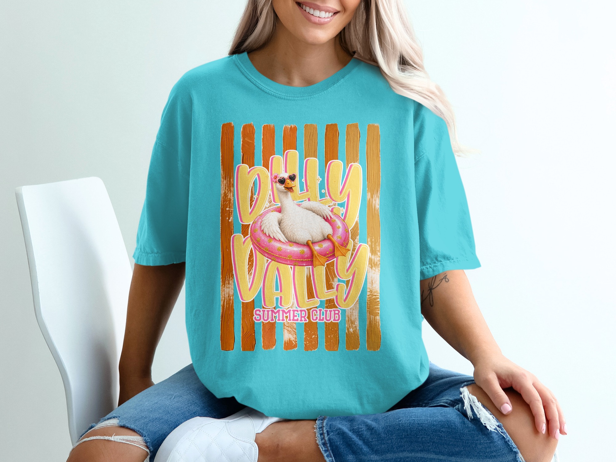 Comfort Colors® Dilly Dally Summer Club T-Shirt, Funny Duck Float Tee, Whimsical Summer Vacation Shirt, Relaxed Animal Lover Gift - Image 9