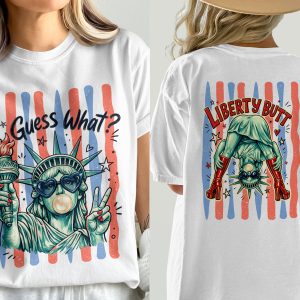 Y2K Lady Liberty Comfort Colors ® T-Shirt, Patriotic Bubble Gum Peace Sign Tee, 4th of July Independence Day Fun Shirt Gift for Her