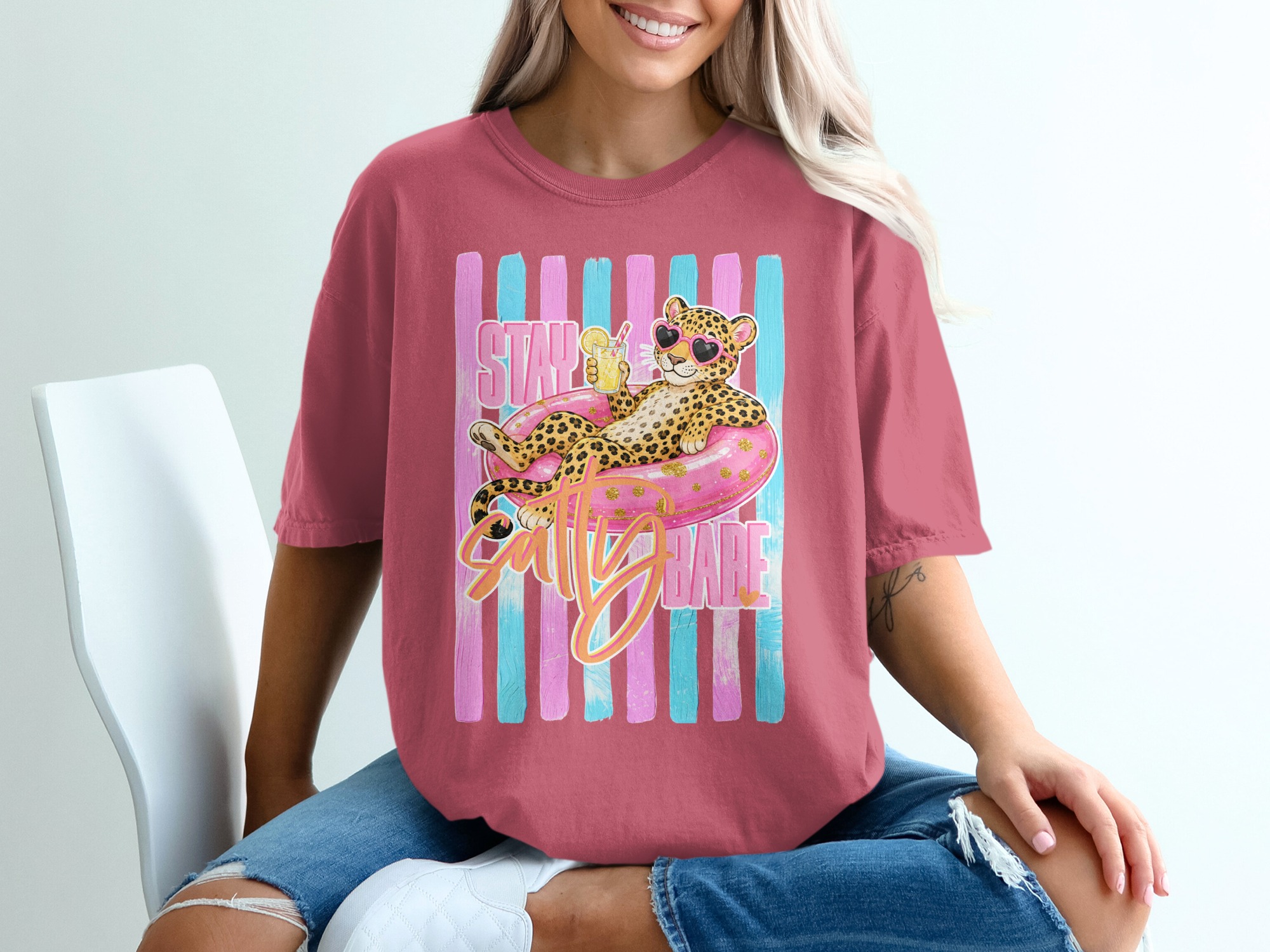 Comfort Colors ® Stay Salty Babe T-Shirt, Leopard Heart Sunglasses Summer Vacation Tee, Bachelorette Party Gift, Girls Trip Fun Leopard - Image 15