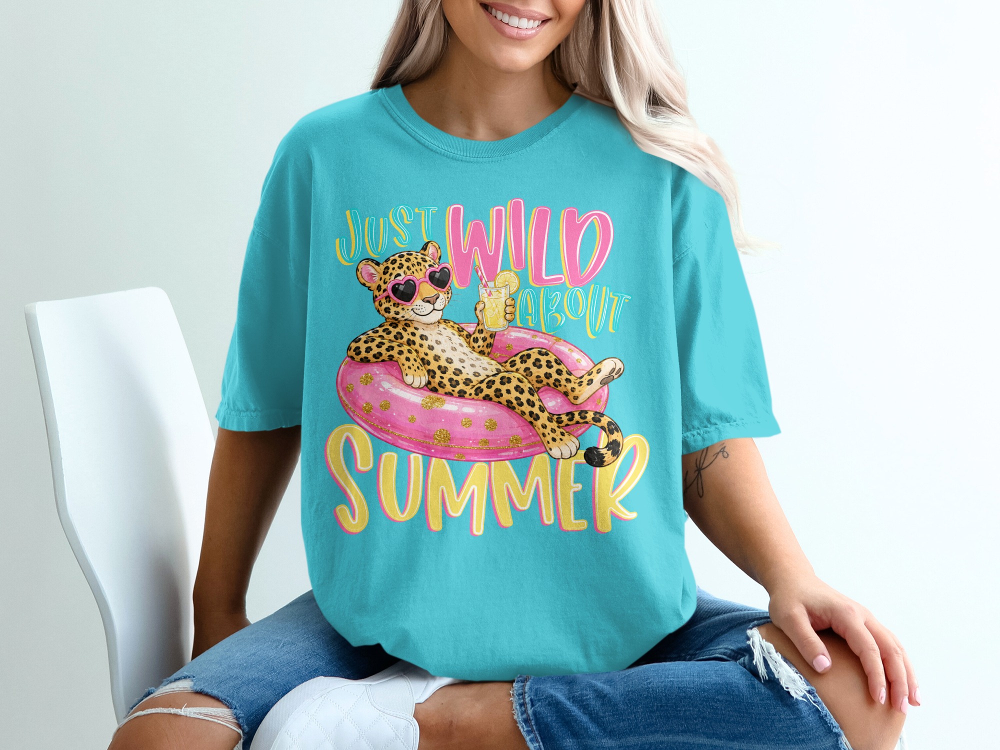 Just Wild About Summer T-Shirt, Cute Leopard Print Vacation Tee, Fun Cheetah Pool Float Shirt, Y2K Summer Vibes Gift for Her - Image 9