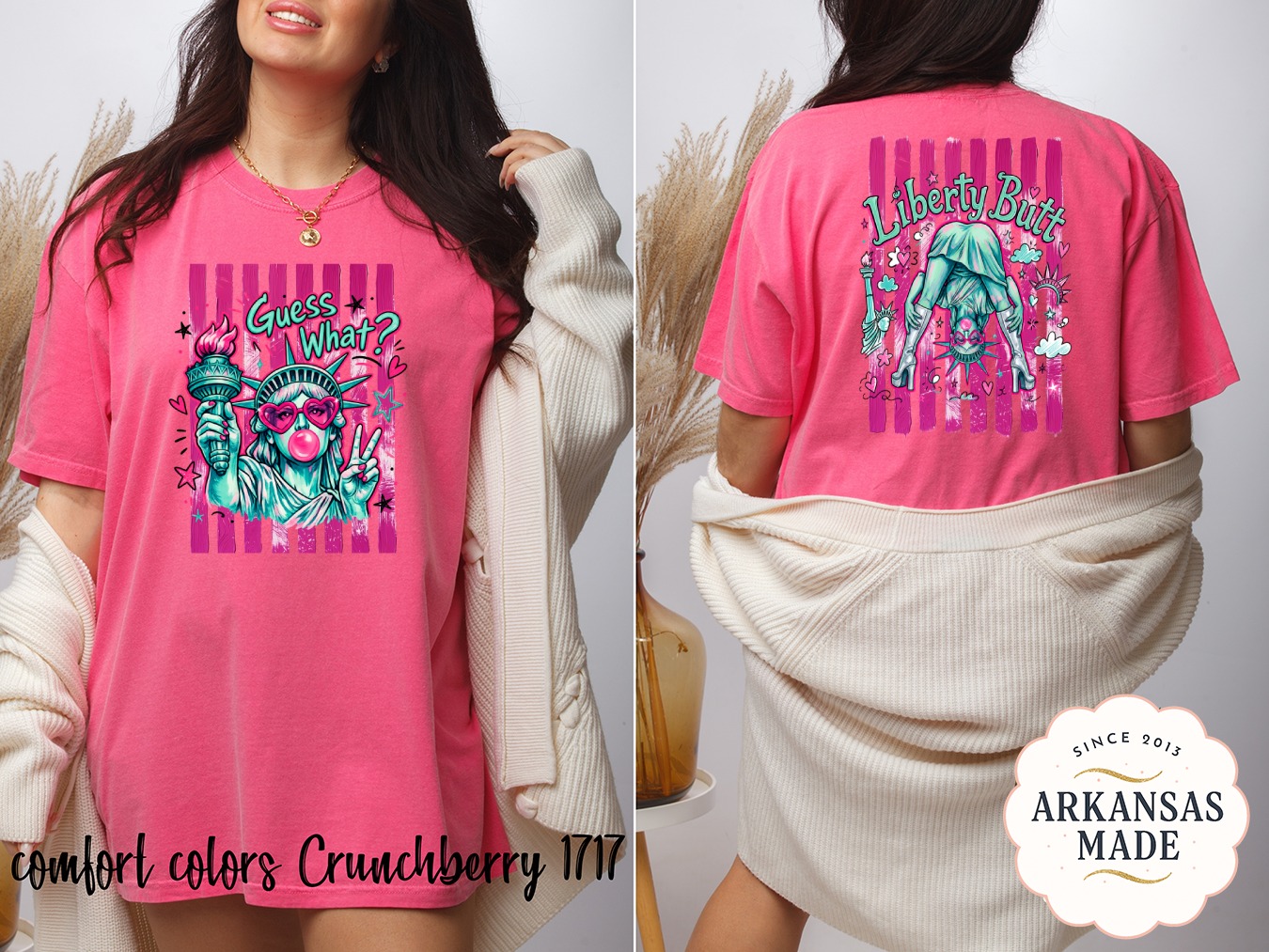 Lady Liberty Comfort Colors® T-Shirt, Guess What? Pop Art Bubble Gum Peace Sign Tee, Patriotic Y2K 4th of July Graphic Shirt, Fun Gift - Image 4