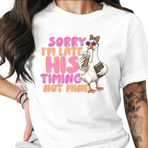 His Timing Not Mine T-Shirt, Funny Christian Goose Tee, Jesus Faith Coffee Lover Shirt, Christian Humor Gift for Her, Trendy Bible Saying