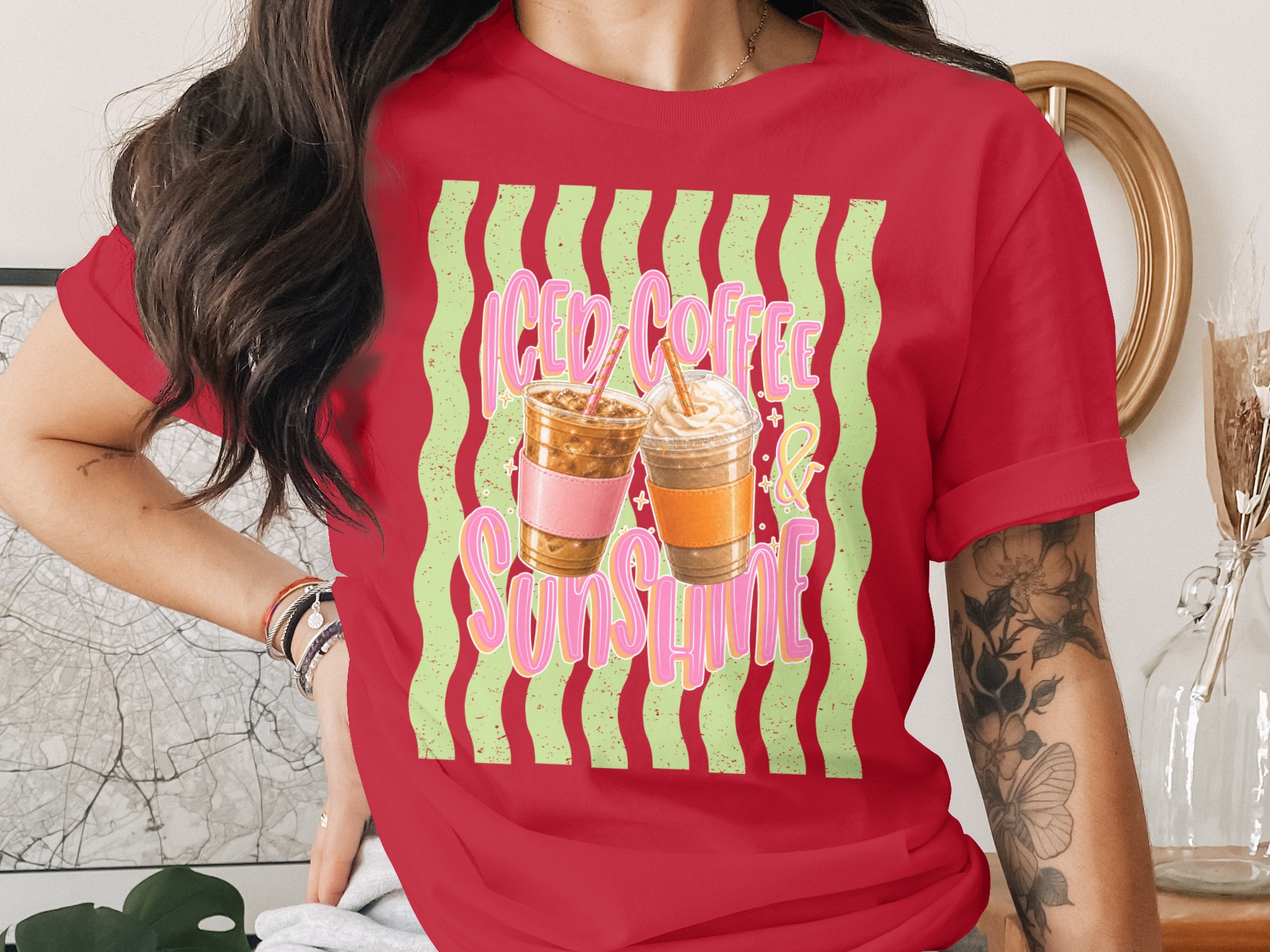 Comfort Colors® Iced Coffee Sunshine T-Shirt, Coffee Lover Tee, Summer Vibes Shirt, Cute Graphic Tee for Her, Positive Aesthetic Top - Image 4
