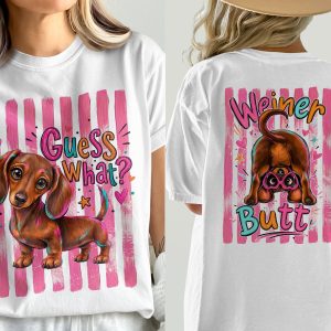 Cute Dachshund T-Shirt, Comfort Colors® Guess What Wiener Dog Tee, Funny Doxie Mom Gift for Dog Lovers