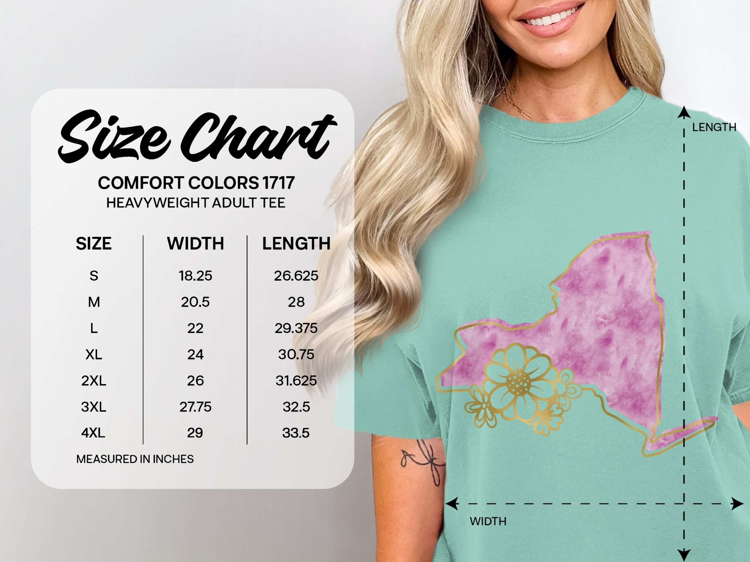 New York State T-Shirt, Pink NY Watercolor Tee with Faux Gold Floral Print, Empire State Girls Trip Gift, NY Lover Outfit - Image 5