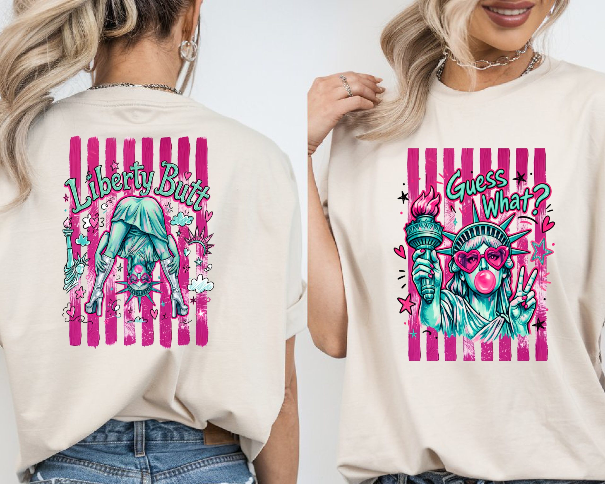 Lady Liberty Comfort Colors® T-Shirt, Guess What? Pop Art Bubble Gum Peace Sign Tee, Patriotic Y2K 4th of July Graphic Shirt, Fun Gift - Image 2