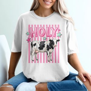 Holy Cow T-Shirt, Comfort Colors ® Funny Farm Animal Tee, Pink Bubble Letter Shirt, Preppy Y2K Cow Lover Gift, Cute Farmgirl Top