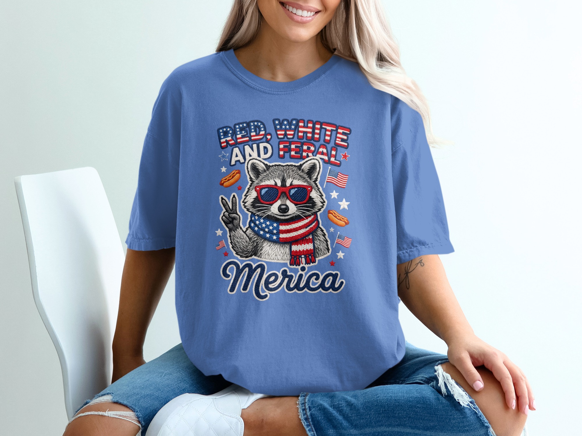 Red White and Feral Merica Raccoon T-Shirt, Funny Patriotic 4th of July Tee, American Flag Animal Shirt, Summer Party Gift - Image 20