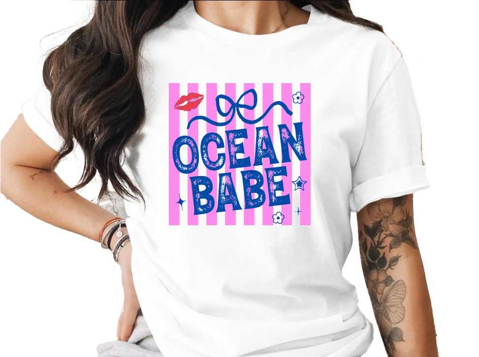 Ocean Babe T-Shirt, Y2K Beach Vacation Tee, Trendy Summer Shirt for Her, Coastal Aesthetic Top, Fun Bachelorette Trip Gift
