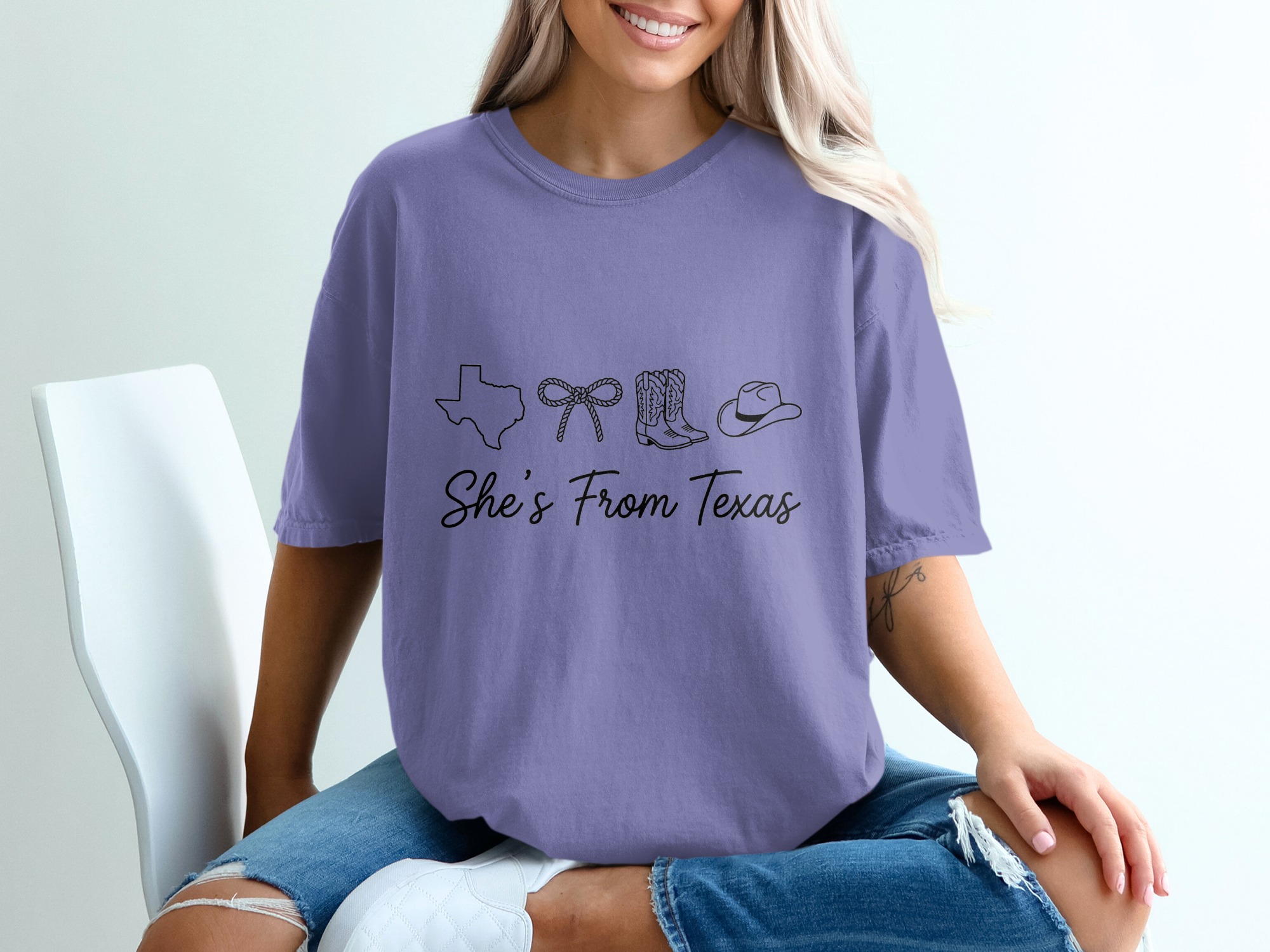 She's From Texas T-Shirt, Texas Outline Cowgirl Boots Hat Rope Bow Western Tee, Southern Pride Gift for Her, Country Girl Shirt - Image 13