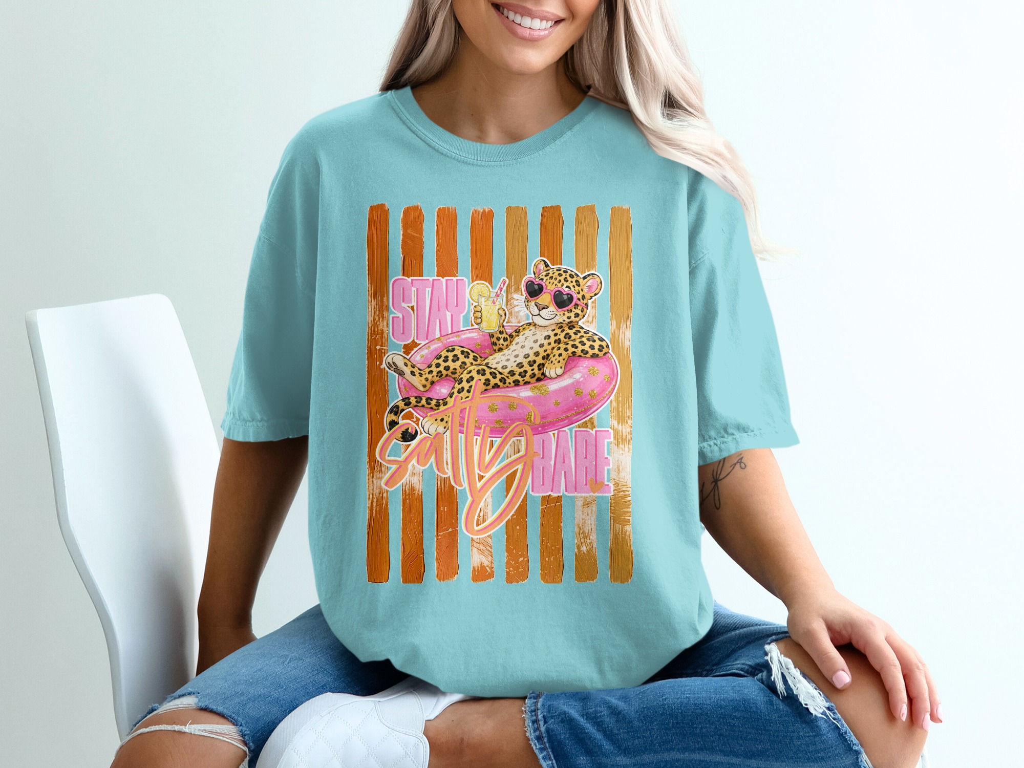 Comfort Colors® Stay Salty Babe T-Shirt, Leopard Print Summer Vacation Tee, Funny Beach Graphic Shirt, Women's Animal Print Gift - Image 19