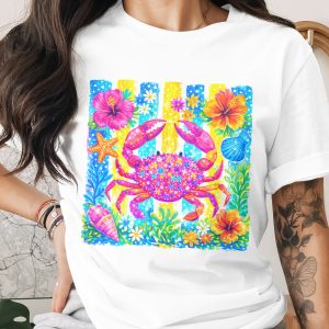 Vibrant Pink Crab T-Shirt, Comfort Colors ®, Cute Beach Vacation Shirt, Kawaii Ocean Lover Gift, Summer Fun Top, Tropical Aesthetic Tee