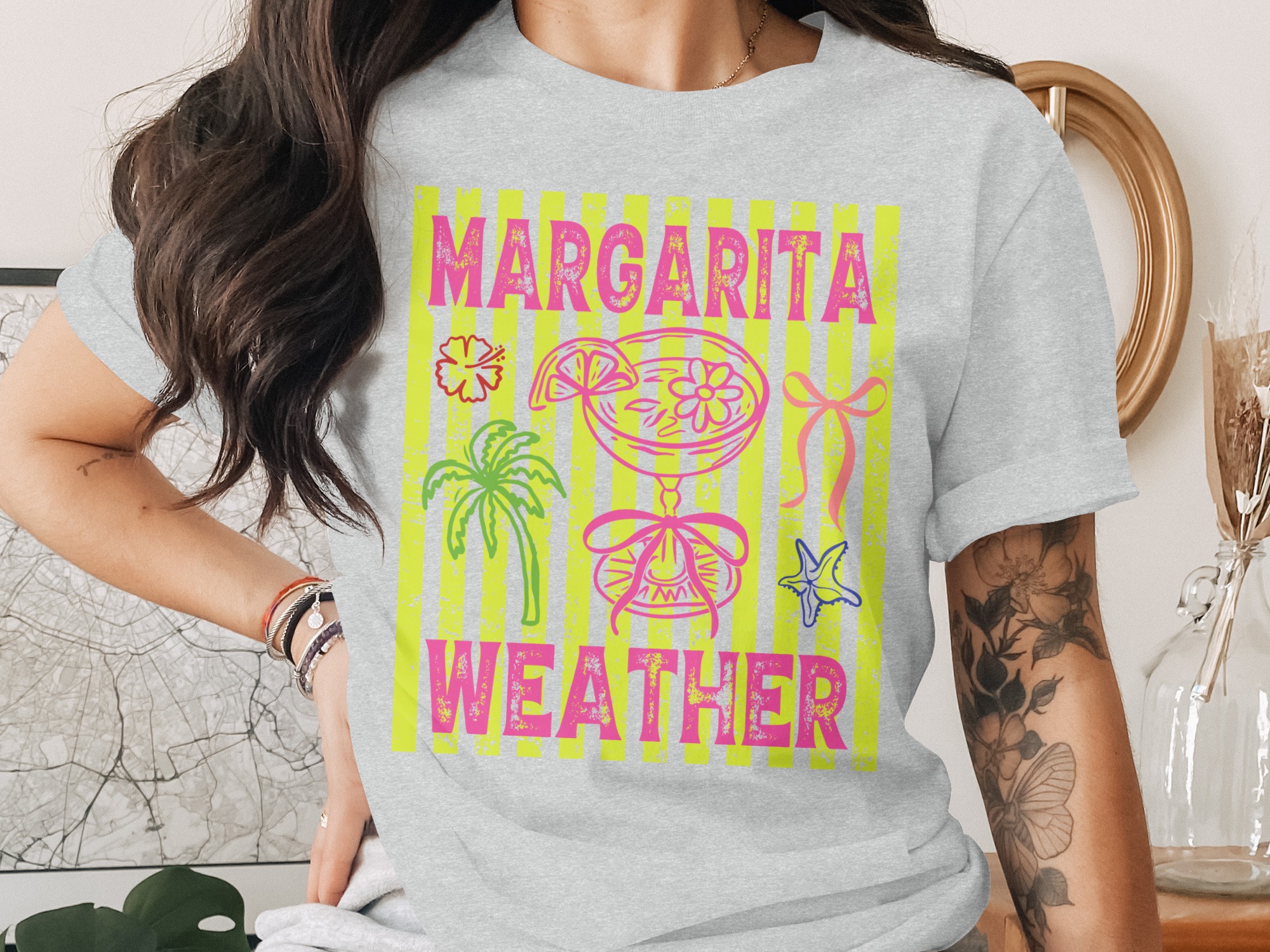 Margarita Weather T-Shirt, Tropical Vacation Beach Party Tee, Girls Trip Outfit, Bright Neon Summer Fun Shirt, Y2K Style Women's Top - Image 2