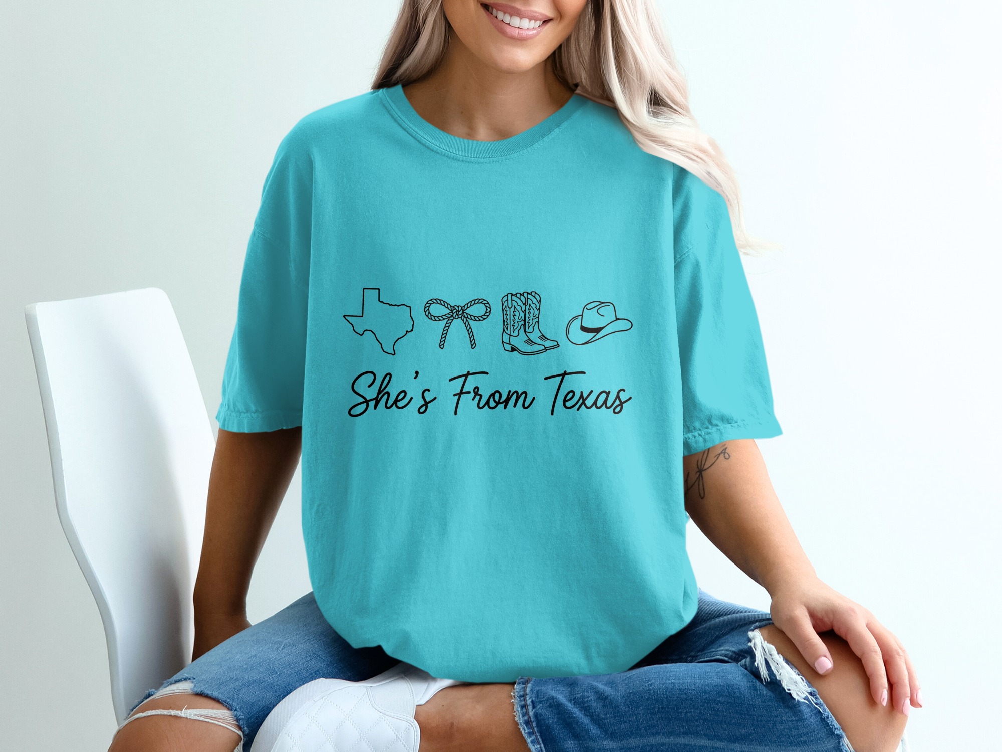 She's From Texas T-Shirt, Texas Outline Cowgirl Boots Hat Rope Bow Western Tee, Southern Pride Gift for Her, Country Girl Shirt - Image 9
