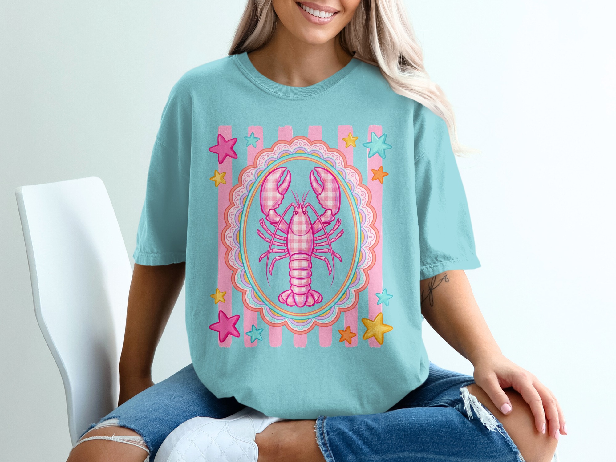 Comfort Colors® Lobster T-Shirt, Cute Pink Gingham Lobster Tee, Coquette Aesthetic Top, Whimsical Summer Beach, Coastal Cowgirl, Preppy - Image 19