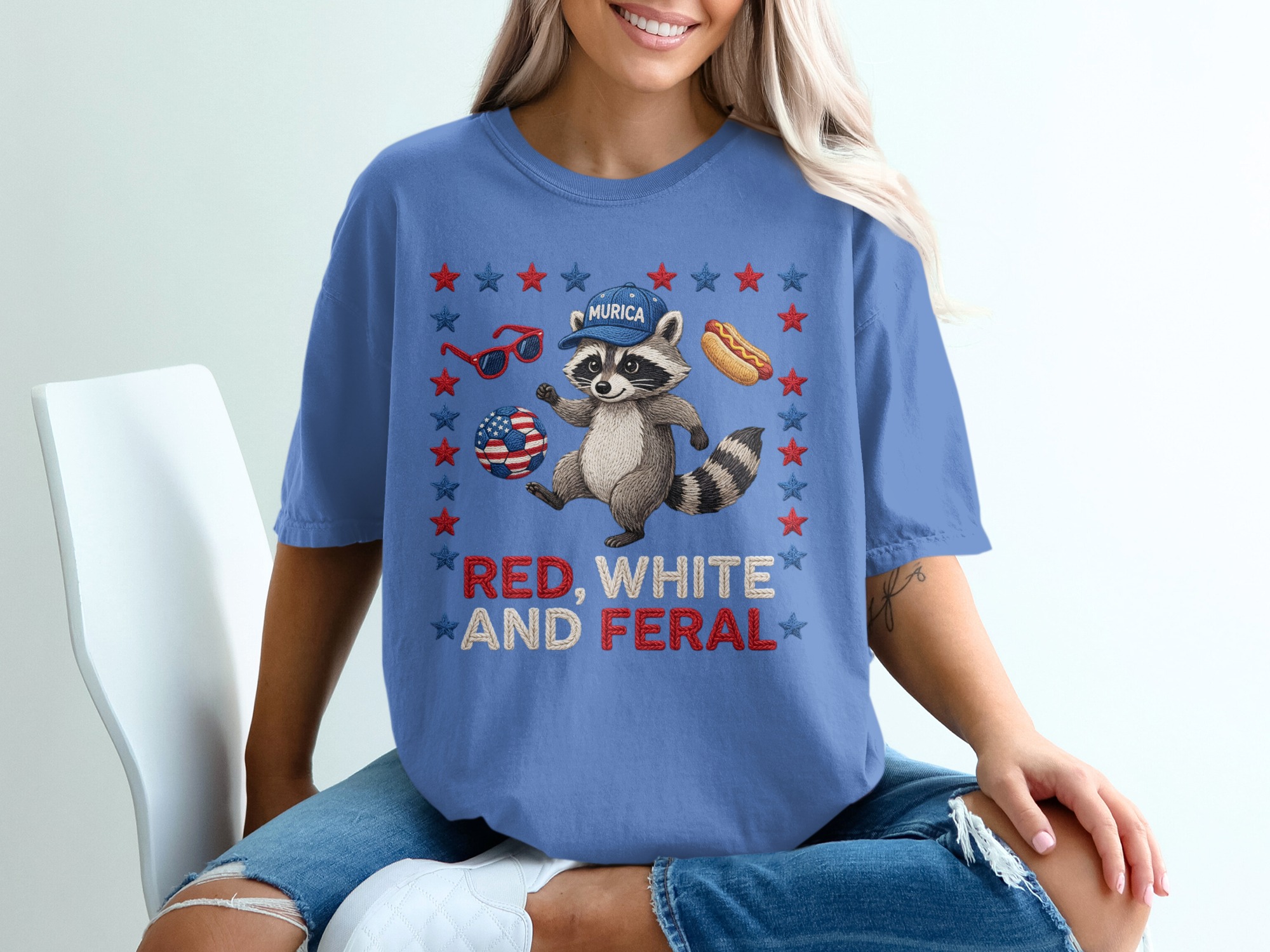 Red White and Feral Raccoon T-Shirt | Patriotic Murica Tee | Funny 4th of July Shirt | Raccoon Lover Gift | USA Holiday Outfit - Image 20