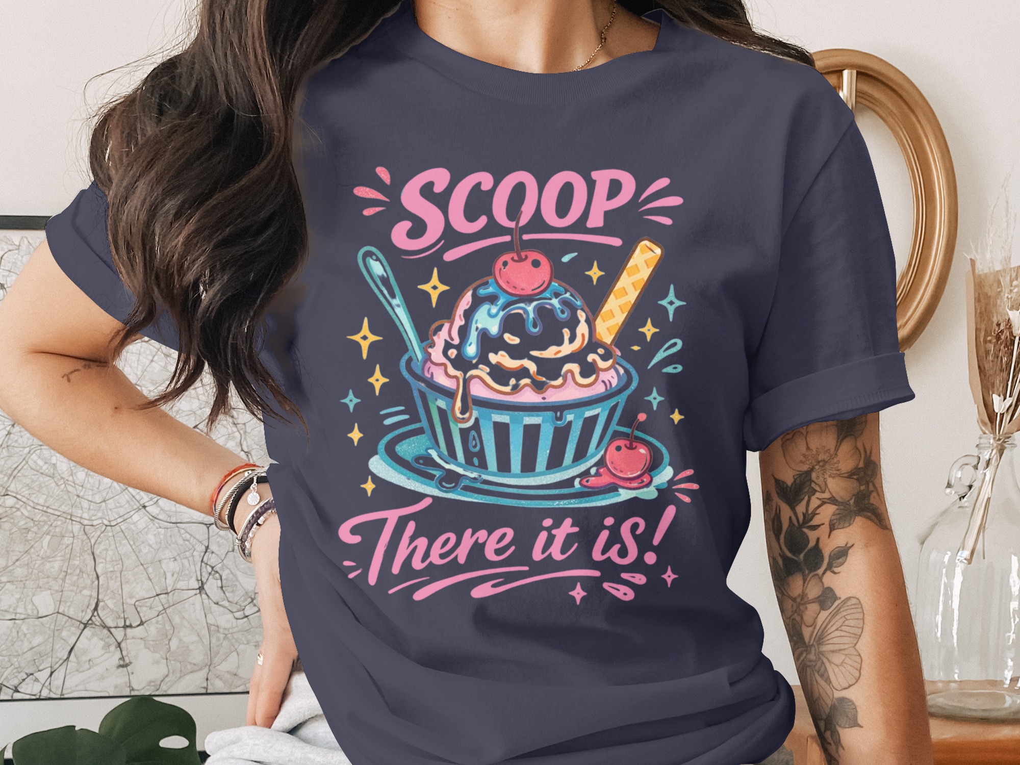 Ice Cream Sundae Scoop There It Is T-Shirt, Funny Dessert Lover Tee, Sweet Cherry Graphic, Retro Foodie Gift for Her, Cute Summer Apparel - Image 2
