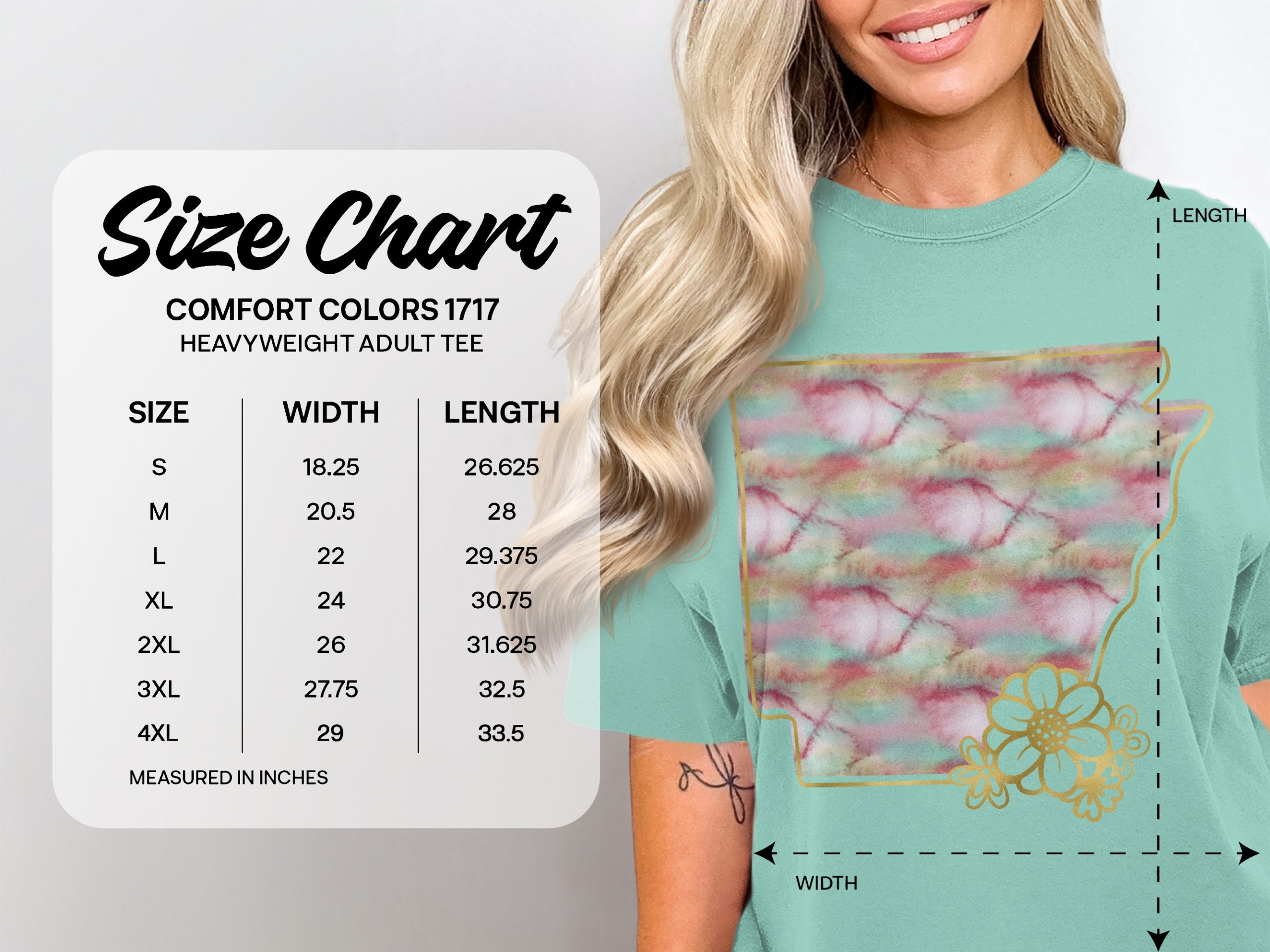 Arkansas Watercolor Flower T-Shirt, Faux Gold State Outline Tee, Boho Chic Floral Arkansas Gift for Her, Aesthetic Pink Teal Gold Top - Image 5