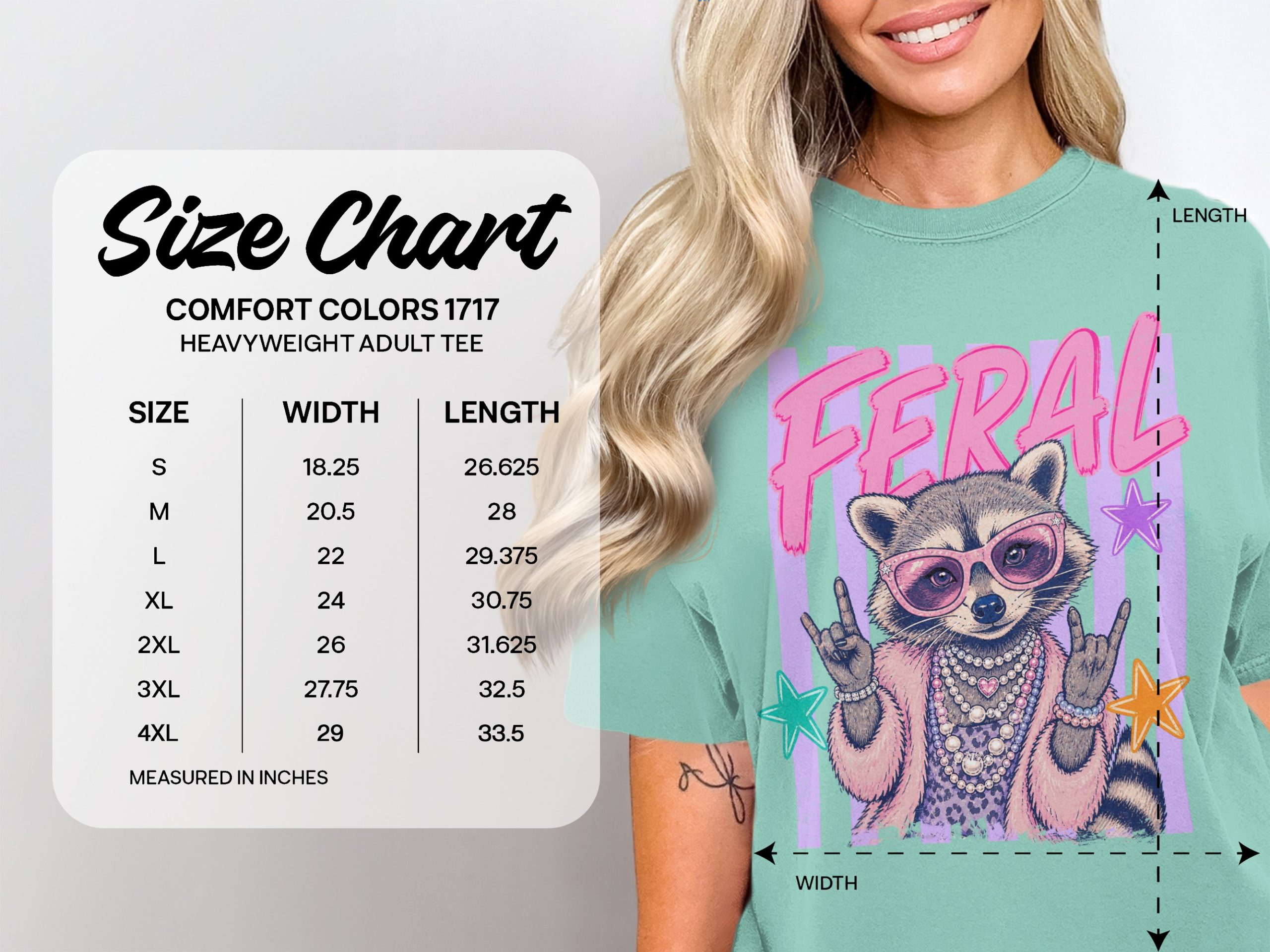Feral Raccoon T-Shirt, Comfort Colors ® Rock and Roll Raccoon Tee, Retro Glam Animal Graphic Shirt, Unique Punk Raccoon Lover Gift - Image 4