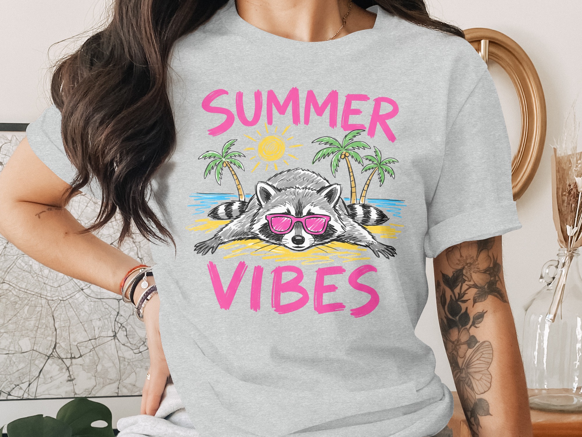 Comfort Colors® Summer Vibes Raccoon T-Shirt, Beach Vacation Tee, Relaxed Animal Lover Shirt, Fun Summer Graphic Top - Image 2