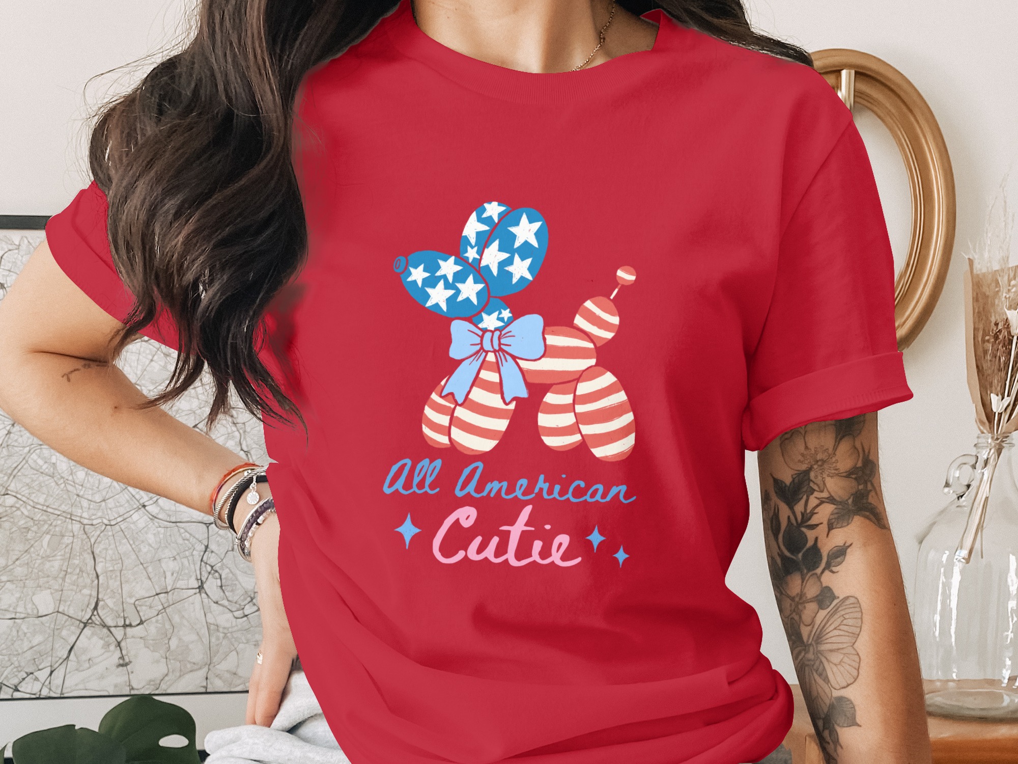All American Cutie T-Shirt, Patriotic Balloon Dog Fourth of July Tee, Summer USA Flag Shirt for Women & Girls, Memorial Day Outfit - Image 4
