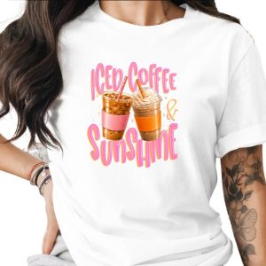 Iced Coffee Sunshine T-Shirt, Summer Vibes Gift, Coffee Lover Aesthetic Tee, Cute Caffeine Graphic Shirt, Women's Trendy Top