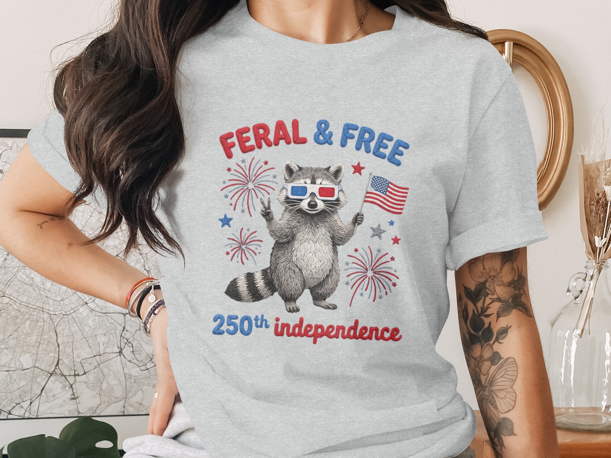 Feral and Free Raccoon T-Shirt, Funny 4th of July Tee, Patriotic Independence Day Shirt, USA Celebration Top - Image 2