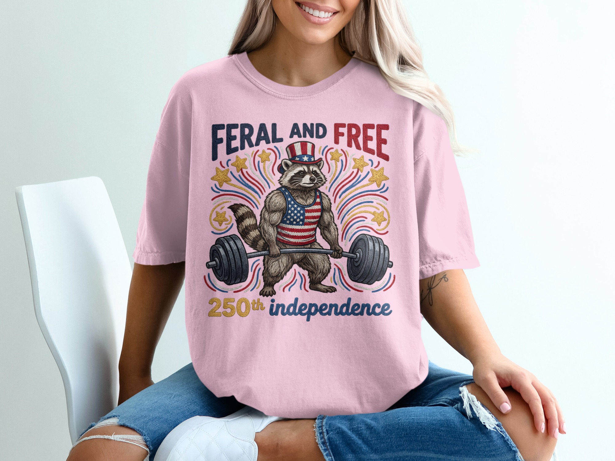 Feral and Free Raccoon T-Shirt, Patriotic Gym Raccoon Tee, 250th Independence Day Shirt, American Flag Weightlifting Shirt - Image 17