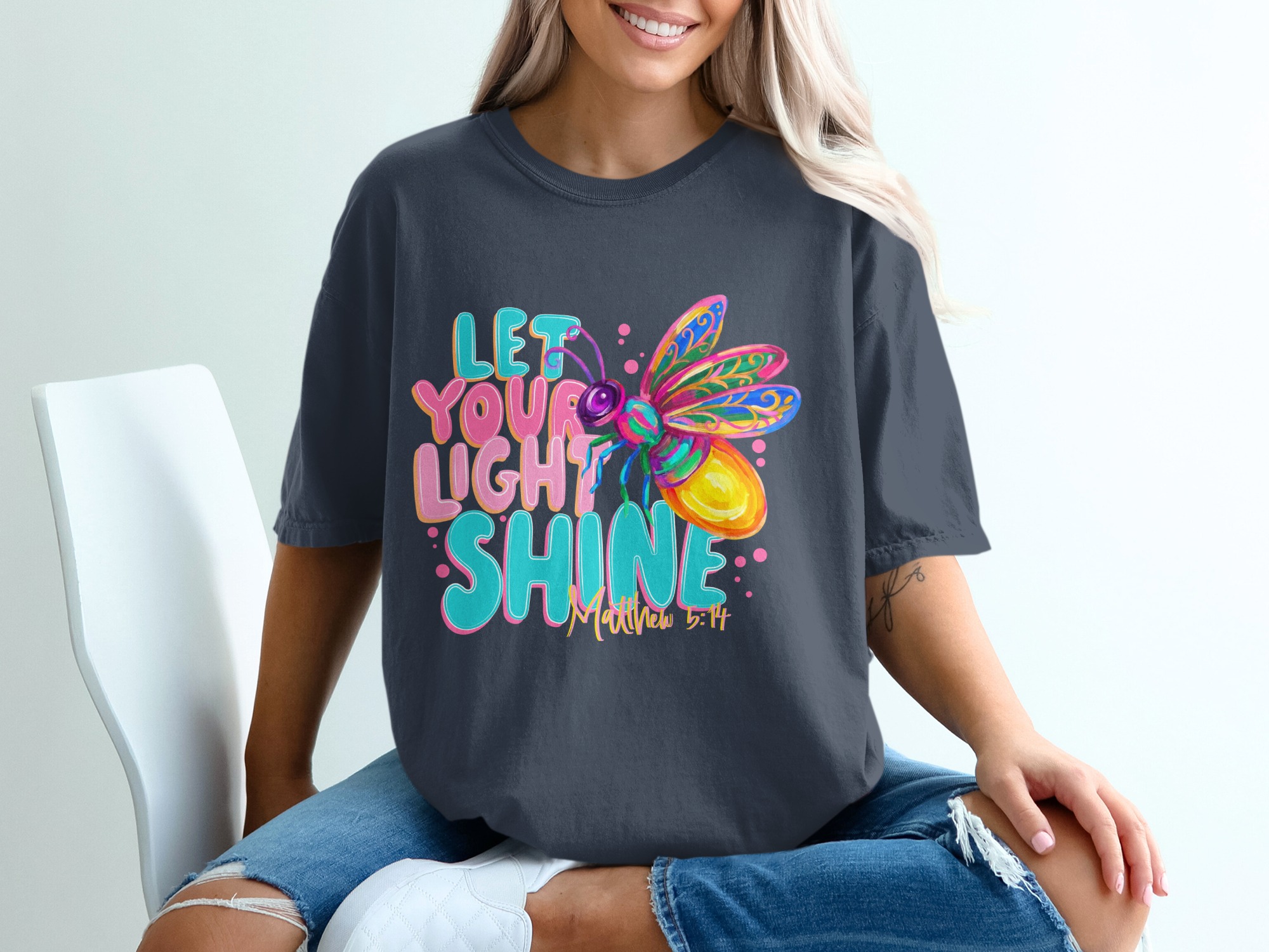 Let Your Light Shine T-Shirt, Matthew 5:14 Firefly Christian Tee, Inspirational Faith Religious Scripture Gift, Colorful Women's Top - Image 12