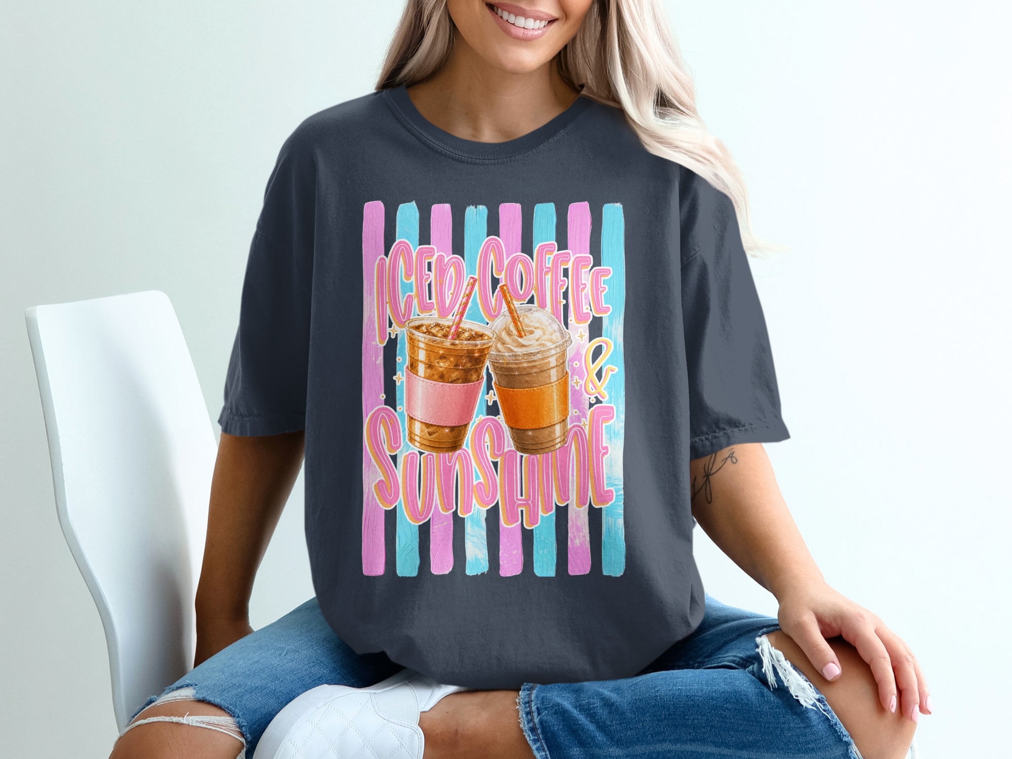 Comfort Colors ® Iced Coffee & Sunshine T-Shirt, Coffee Lover Gift for Her, Summer Aesthetic Tee, Happy Vibes Shirt, Trendy Iced Coffee - Image 12