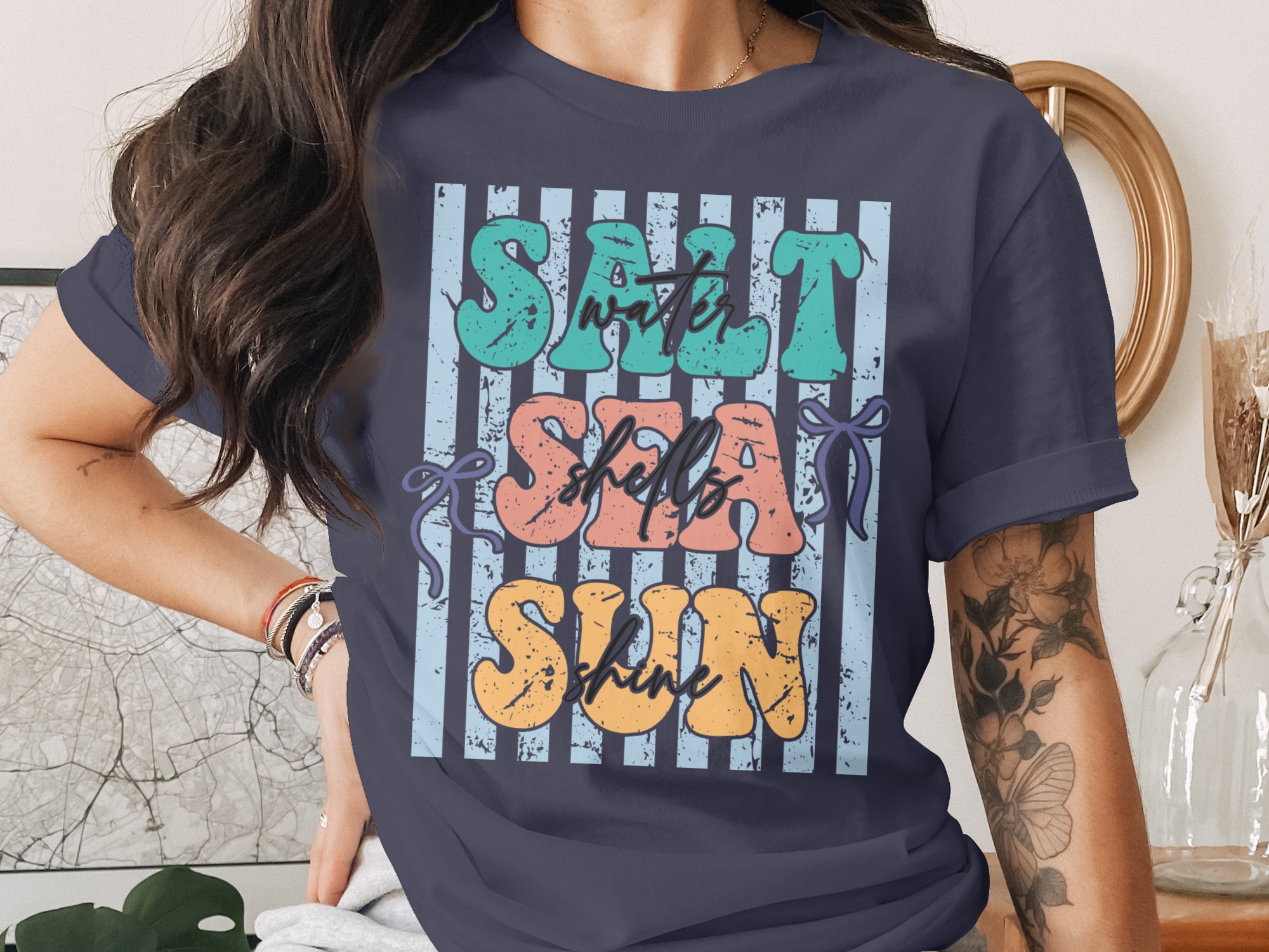 Salt Sea Sun T-Shirt | Beach Lover Tee | Summer Vacation Vibes | Coastal Graphic Shirt for Women | Retro Beachy Top - Image 3
