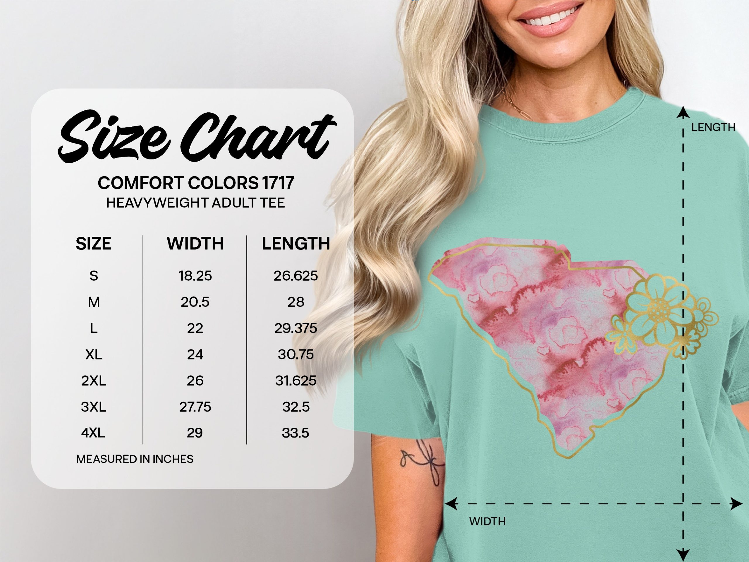 South Carolina Watercolor T-Shirt | SC State Pink Faux Gold Floral Tee | Palmetto State Southern Gift - Image 5