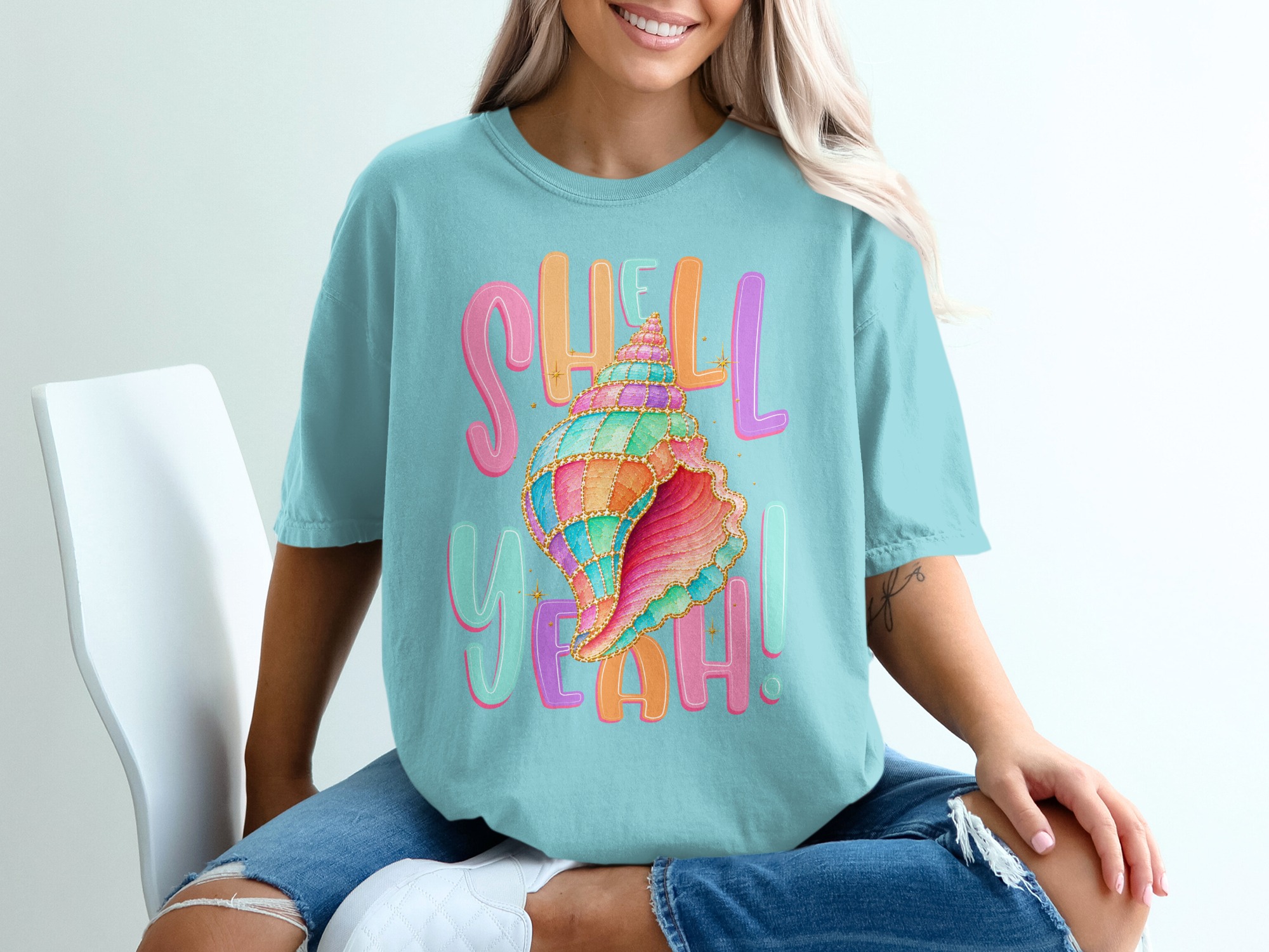 Shell Yeah T-Shirt, Funny Seashell Shirt, Pastel Ocean Beach Tee, Cute Vacation Top, Mermaid Core Style Gift for Her - Image 19