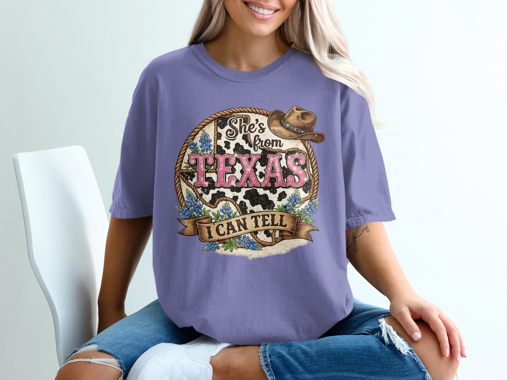 She's From Texas T-Shirt, Texas Pride Cowgirl Tee, Southern Women's Graphic Shirt, Bluebonnet Western Style Gift for Her - Image 13