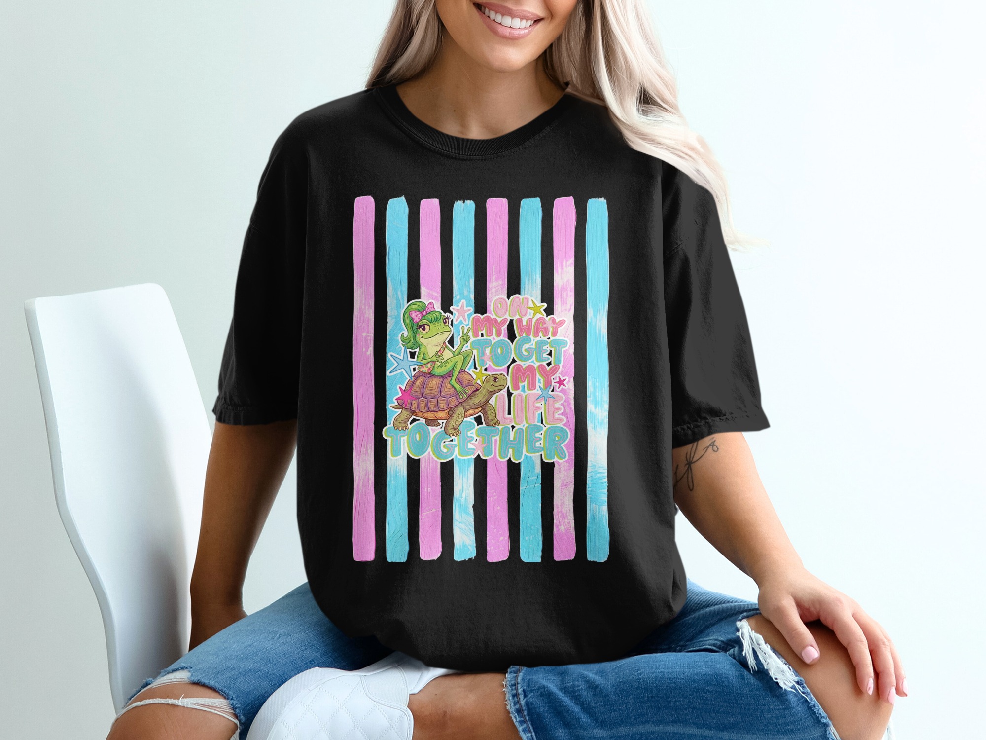 Comfort Colors ® Frog Turtle T-Shirt, On My Way To Get My Life Together Tee, Funny Adulting Shirt, Whimsical Animal Lover Gift, Cute Pastel - Image 8
