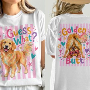 Playful Golden Retriever T-Shirt, Comfort Colors 1717®, Guess What Golden Butt Dog Tee, Front and Back Design, Dog Mom Gift, Cute Pet Lover