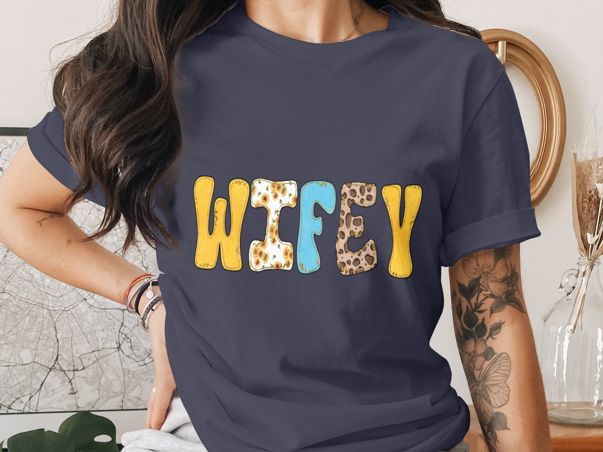 Wifey Digital Download PNG, Sunflower Leopard Print Sublimation Design, Boho Bride Engagement Gift, Faux Glitter Wifey Word Art Digital File - Image 2