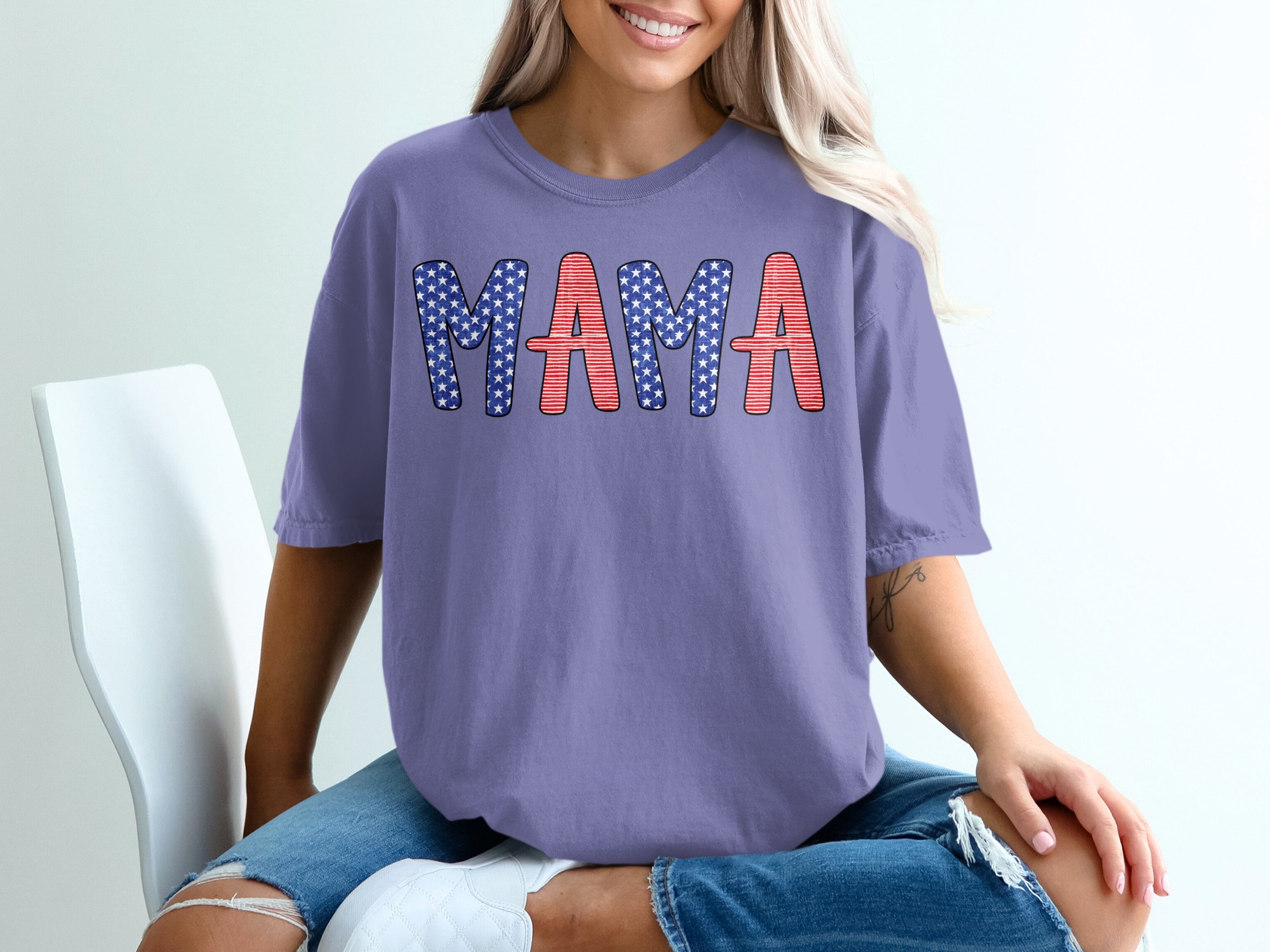 Patriotic Mama T-Shirt, American Flag Mama Shirt, Distressed Flag Mom Tee, 4th of July Mother's Day Gift for Her, USA Mom Life Apparel - Image 13