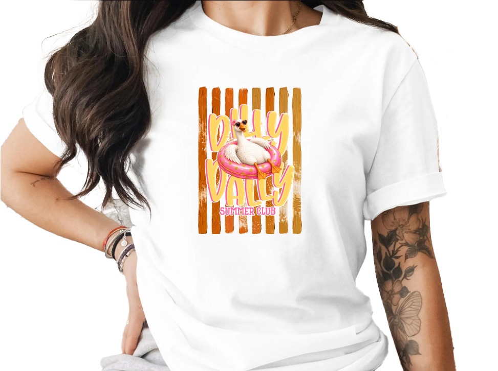 Comfort Colors® Dilly Dally Summer Club T-Shirt, Funny Duck Float Tee, Whimsical Summer Vacation Shirt, Relaxed Animal Lover Gift