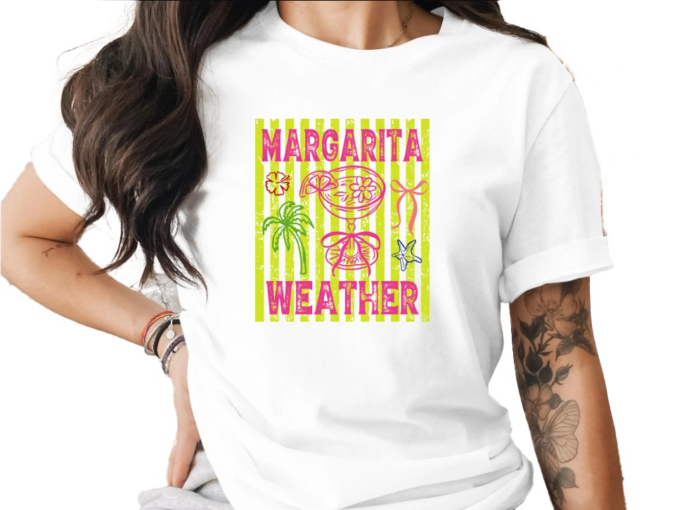 Margarita Weather T-Shirt, Tropical Vacation Beach Party Tee, Girls Trip Outfit, Bright Neon Summer Fun Shirt, Y2K Style Women's Top
