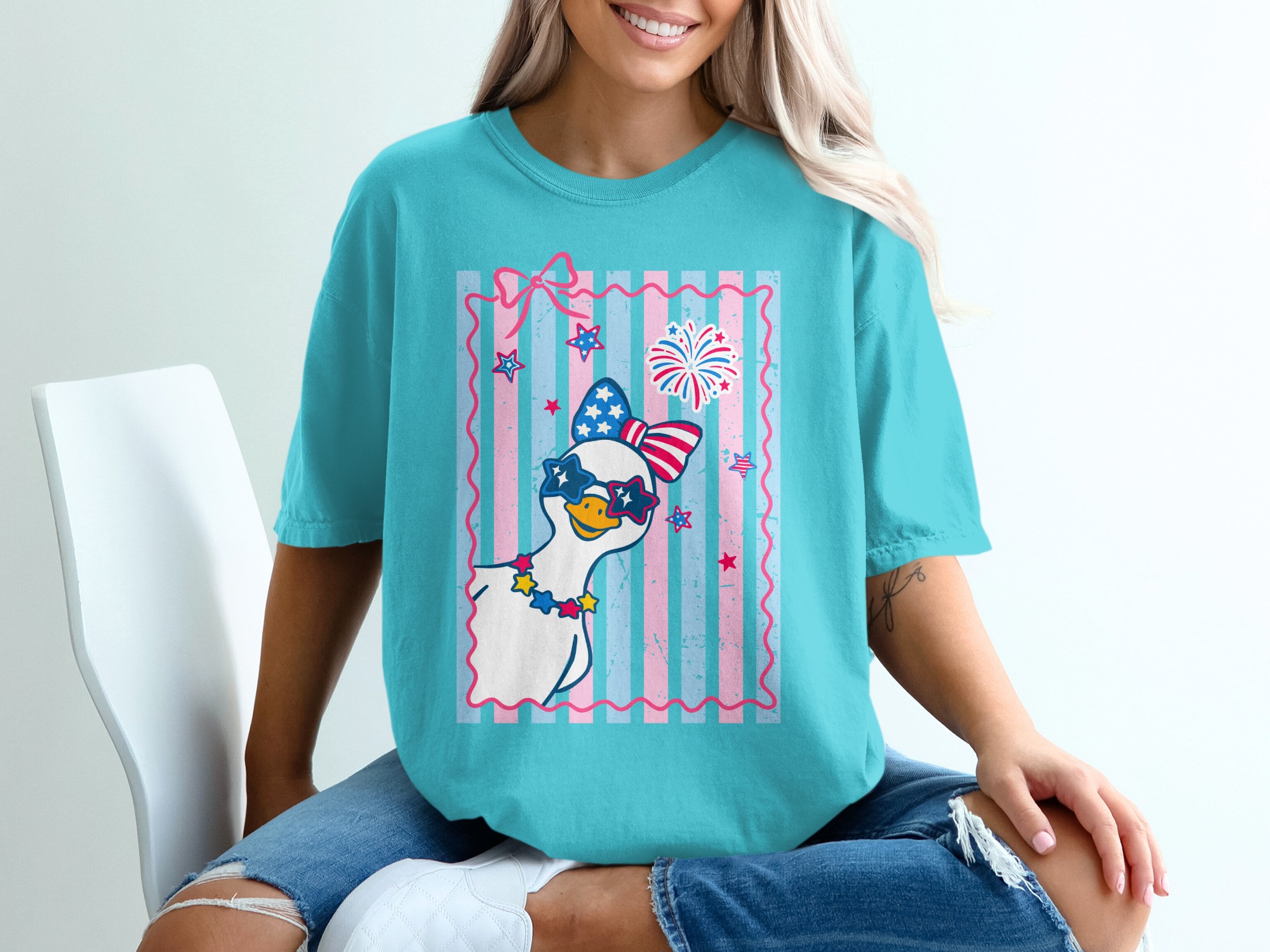 Comfort Colors® Cute Patriotic Goose T-Shirt, July 4th Duck Tee, USA Flag Sunglasses Summer Party Top, Independence Day Gift for Her - Image 9