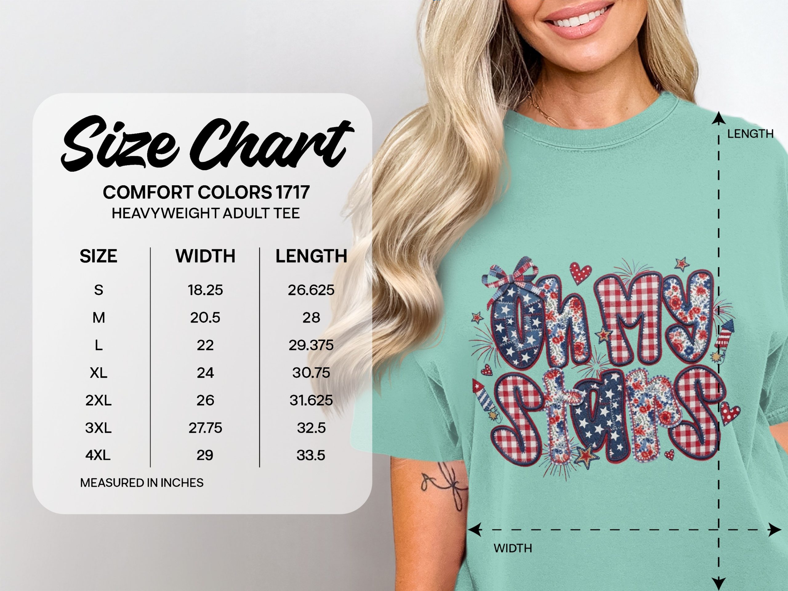 Oh My Stars Patriotic T-Shirt, Faux Patchwork Americana Tee, Fourth of July Celebration Top, Memorial Day Gift, Women's Summer Outfit - Image 4