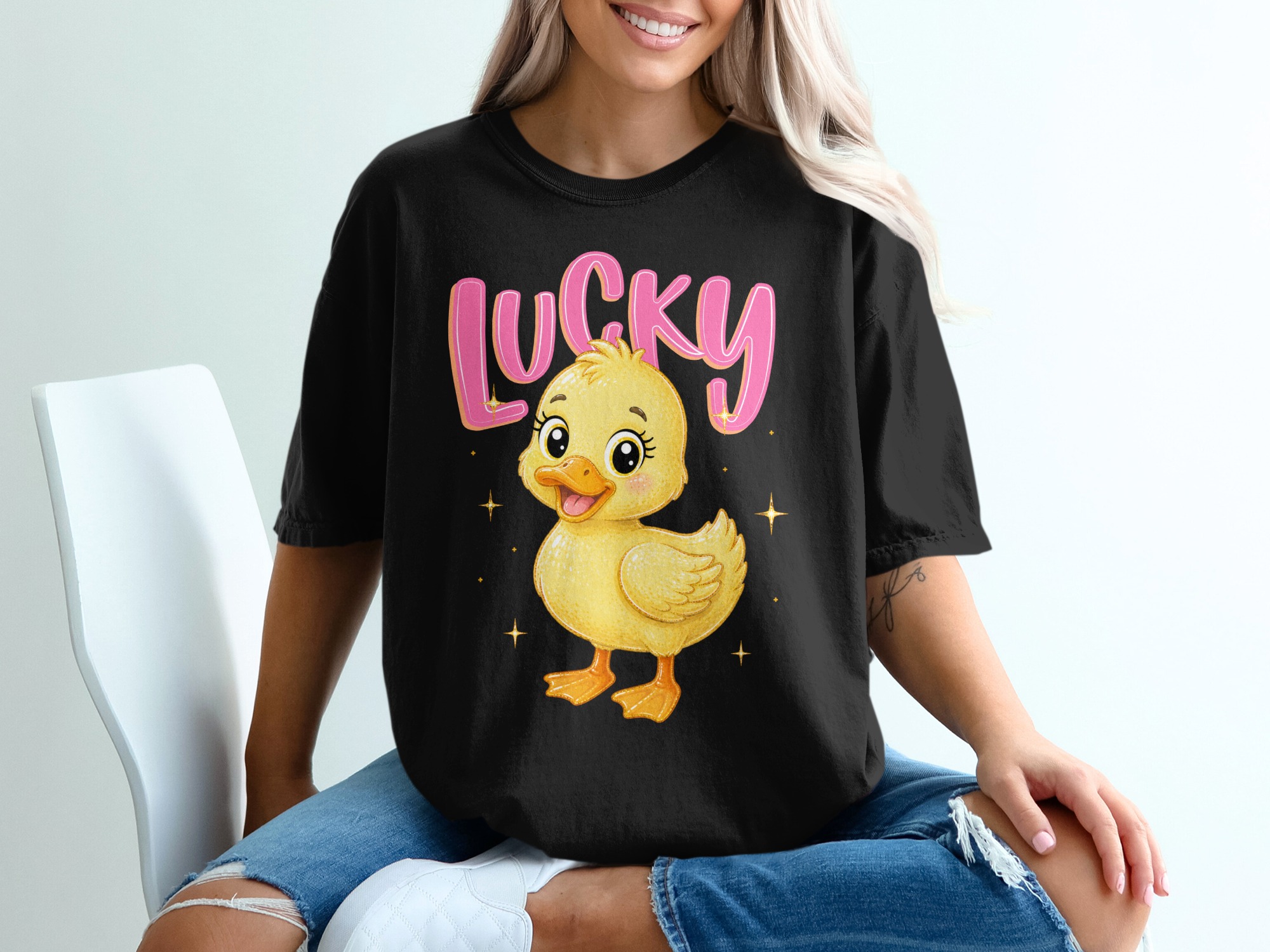 Lucky Duck T-Shirt, Cute Baby Duckling Graphic Tee, Kawaii Animal Shirt, Pink Lucky Top, Positive Vibe Gift - Image 8