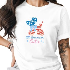 All American Cutie T-Shirt, Patriotic Balloon Dog Fourth of July Tee, Summer USA Flag Shirt for Women & Girls, Memorial Day Outfit