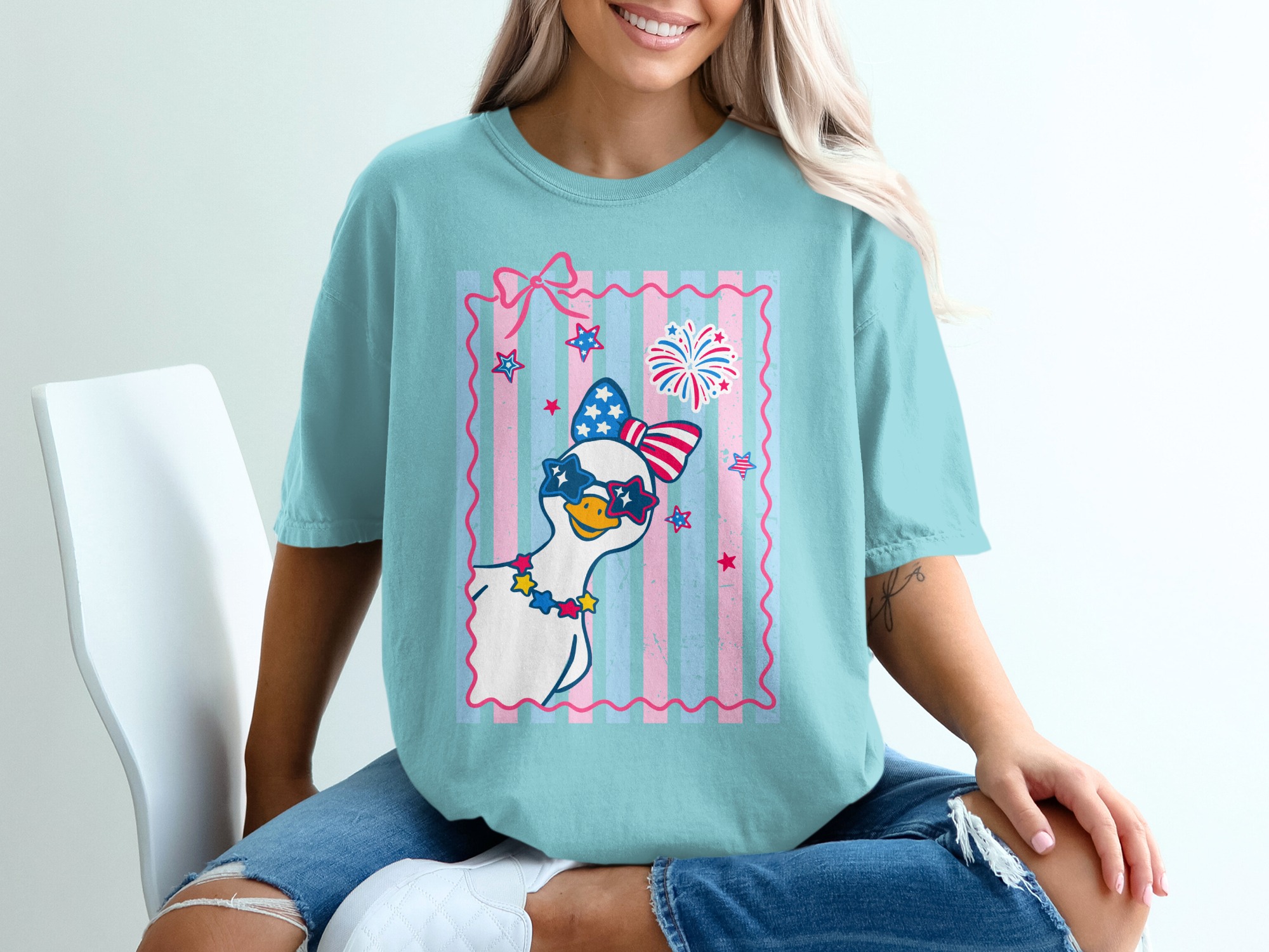 Comfort Colors® Cute Patriotic Goose T-Shirt, July 4th Duck Tee, USA Flag Sunglasses Summer Party Top, Independence Day Gift for Her - Image 19