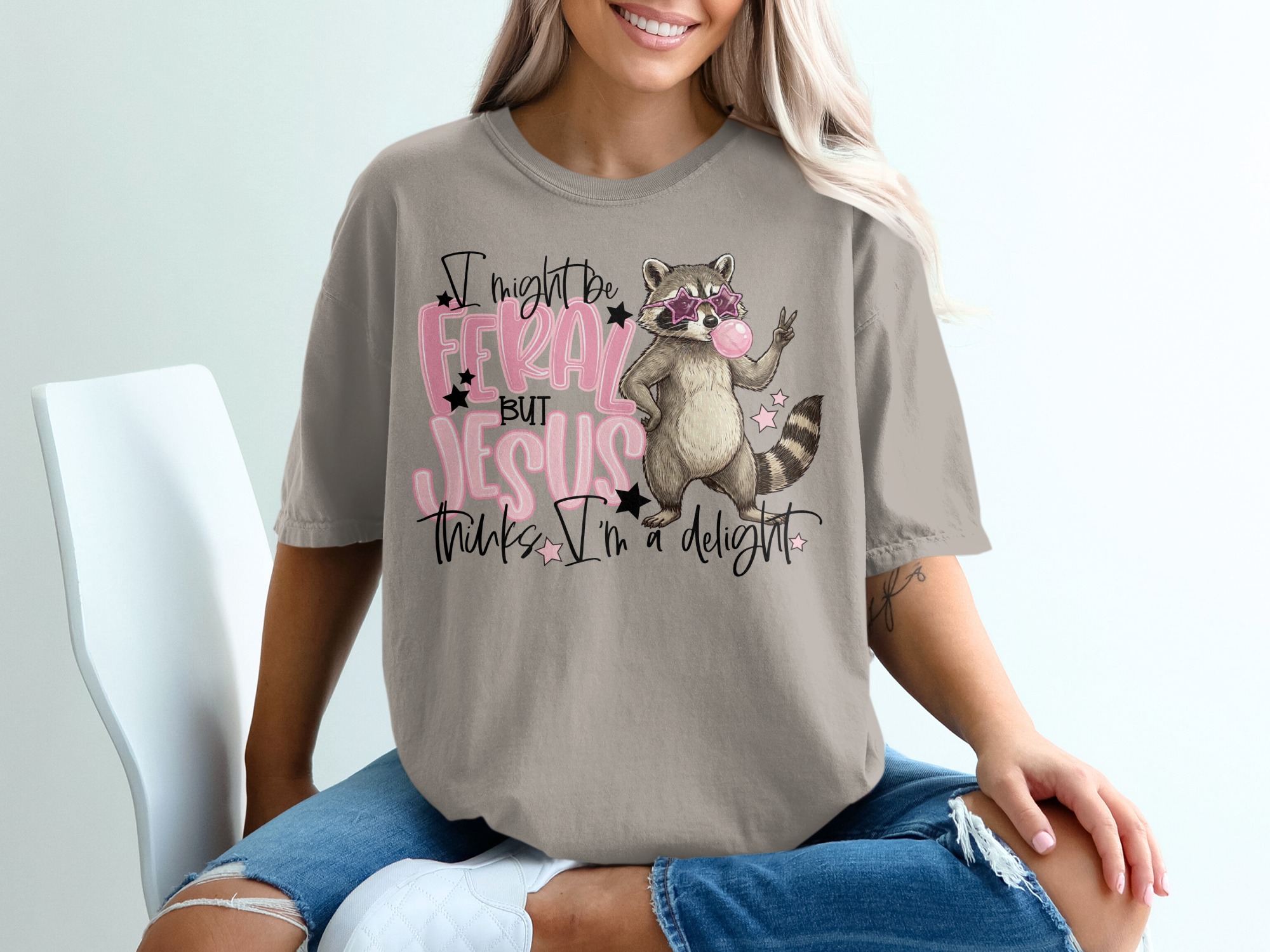 Feral Jesus Delight T-Shirt, Raccoon Graphic Tee, Funny Christian Shirt, Sarcastic Faith Top, Wild Girl Gift, Cute Animal Lover Tee, Quirky - Image 11