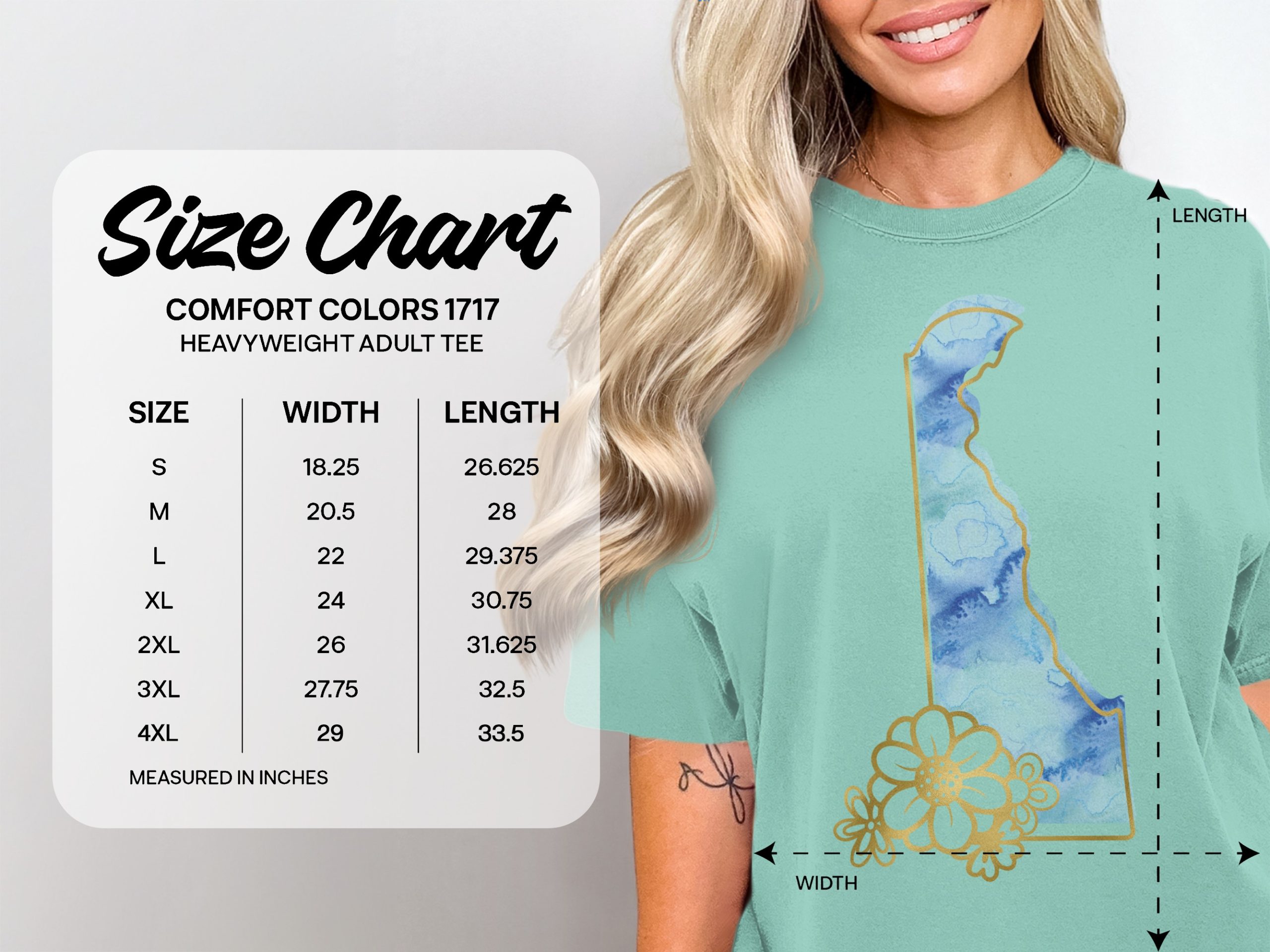 Delaware State T-Shirt | Watercolor Floral Delaware Tee with Faux Gold Outline | Coastal Boho Delaware Gift | Unique State Pride Shirt for - Image 4